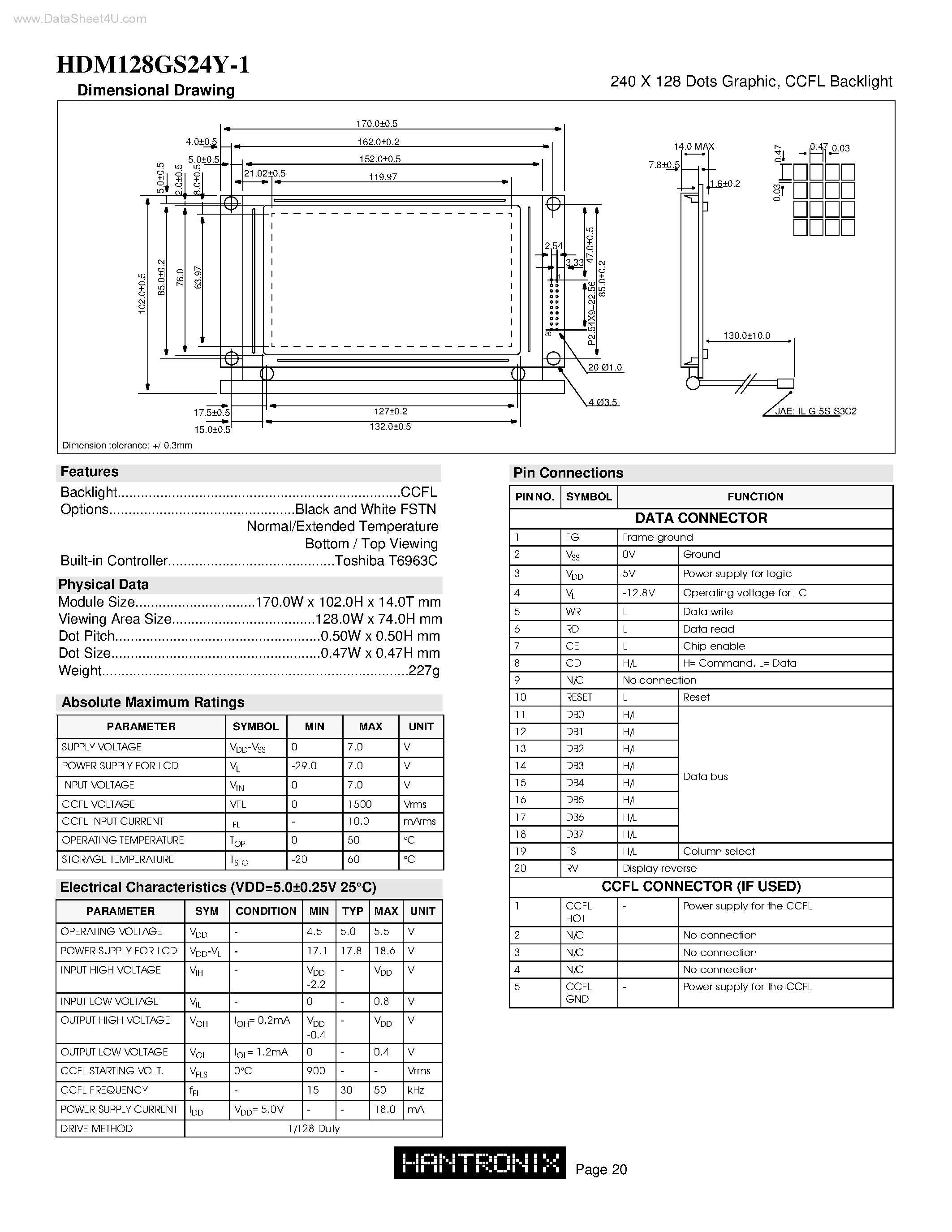 Даташит HDM128GS24Y-1 - 240 X 128 Dots Graphic страница 1