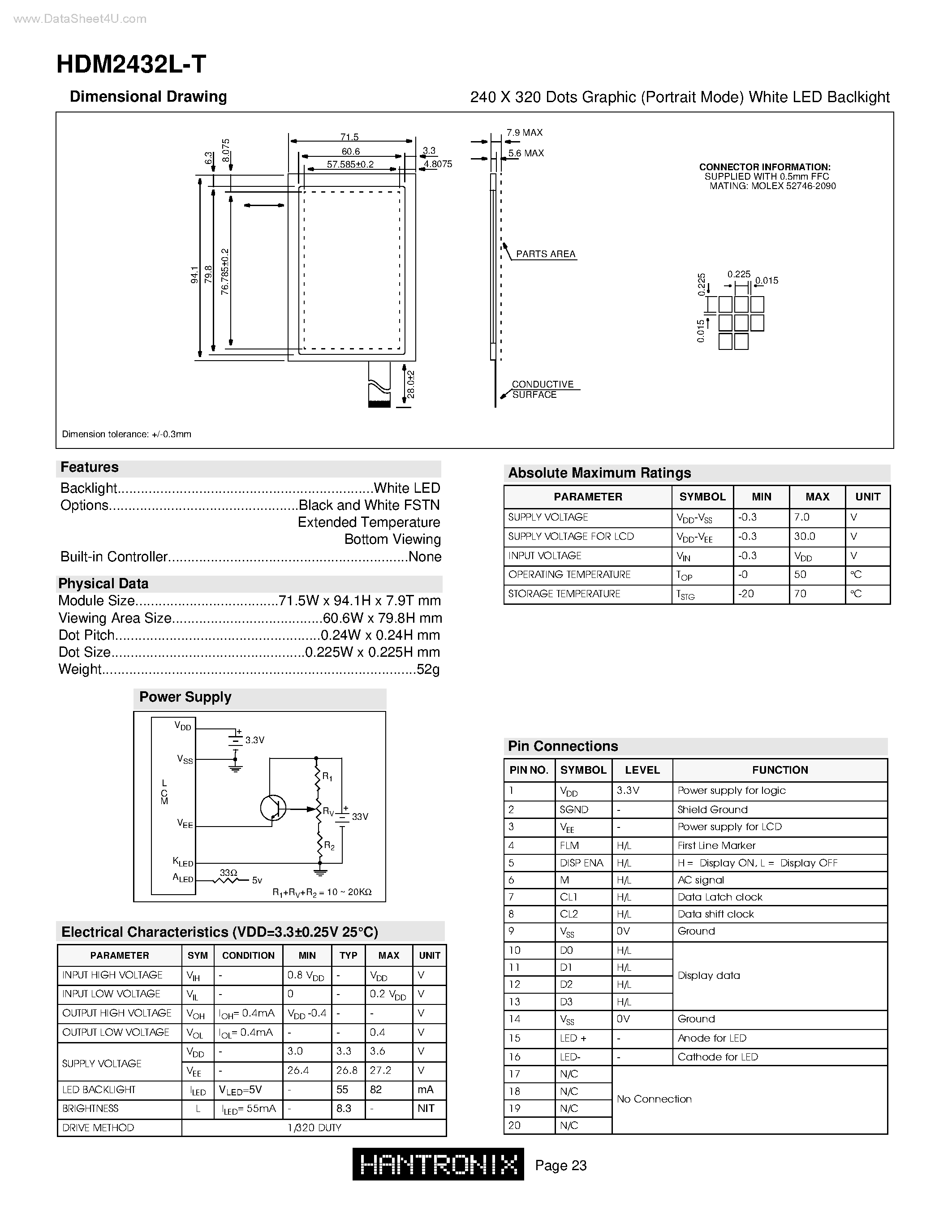 Datasheet HDM2432L-T - 240 X 320 Dots Graphic page 1