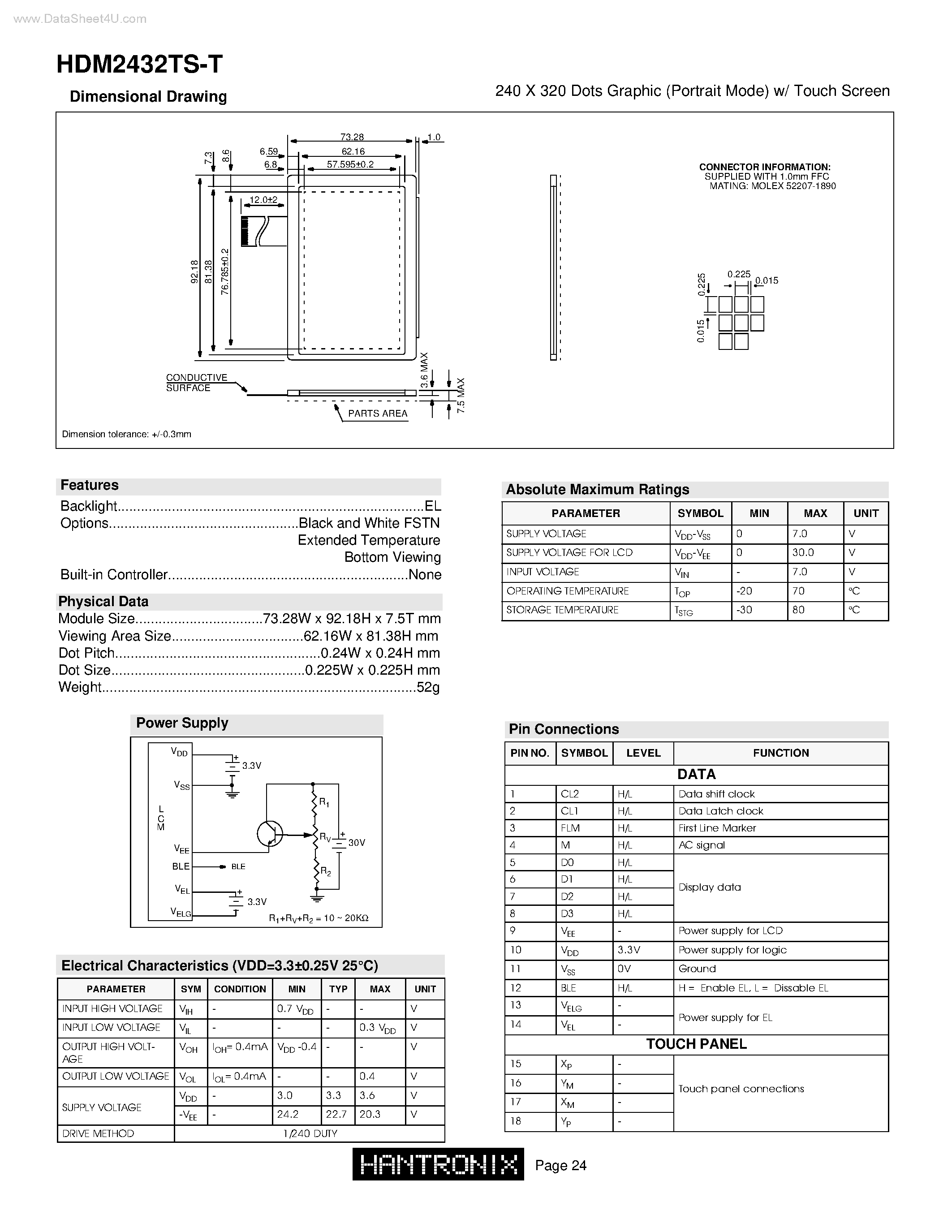 Datasheet HDM2432TS-T - 240 X 320 Dots Graphic page 1