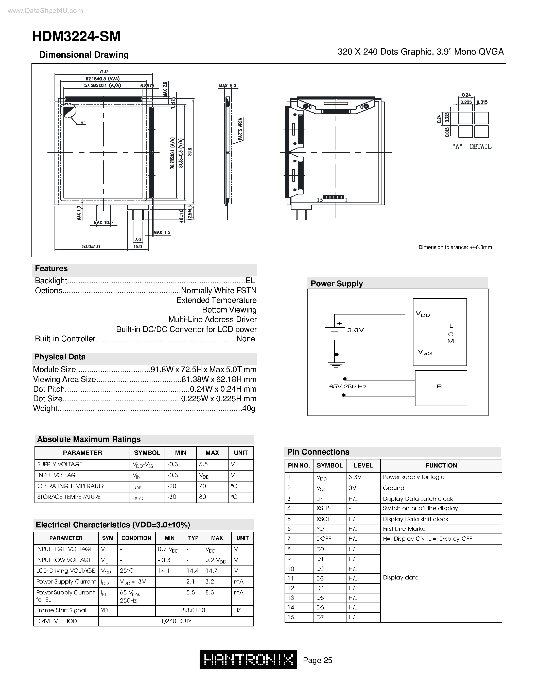 Даташит на микросхему HDM3224-SM страница 1 Даташит HDM3224-SM - 320 X 240 Dots Graphic страница 1
