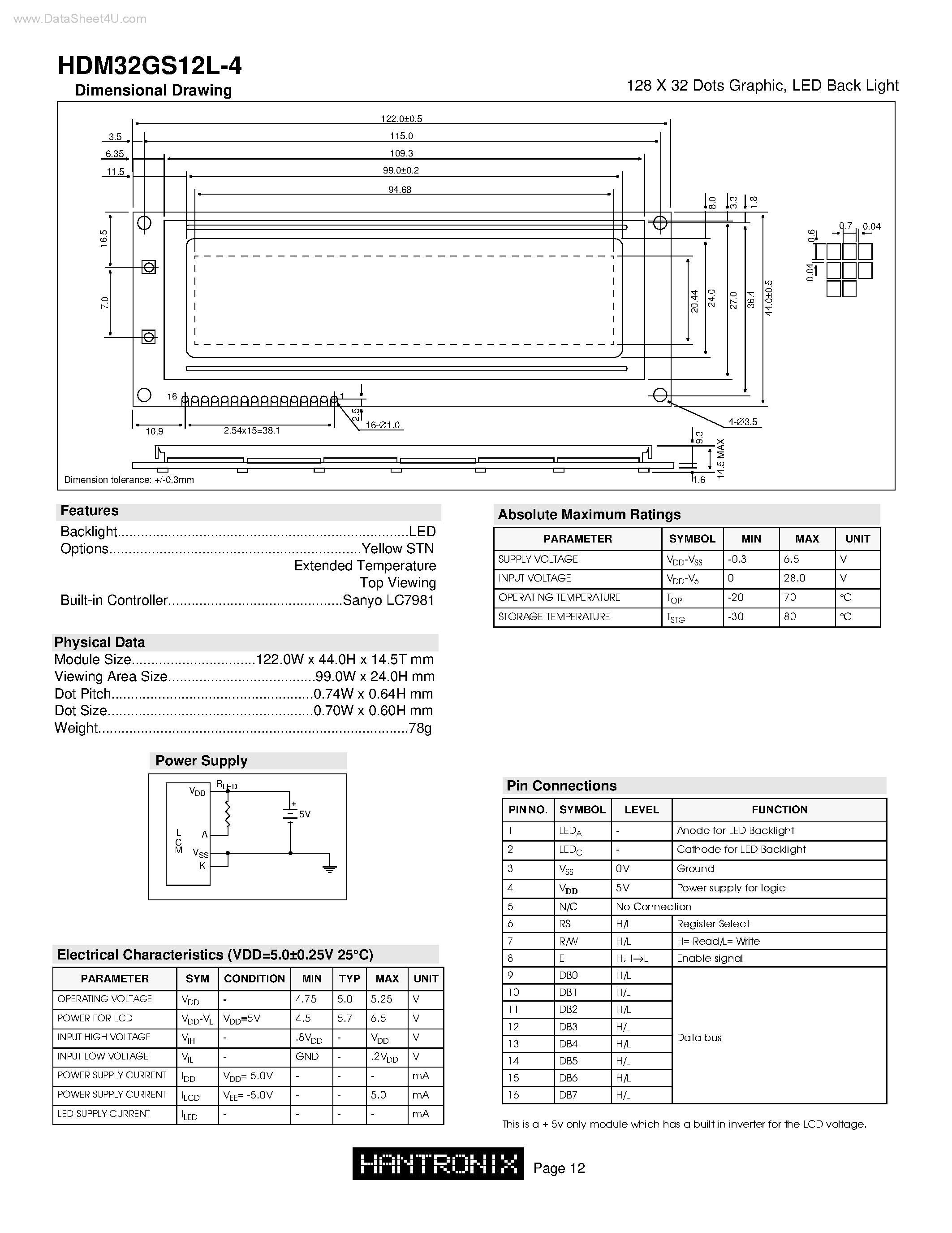 Datasheet HDM32GS12L-4 - 128 X 32 Dots Graphic page 1