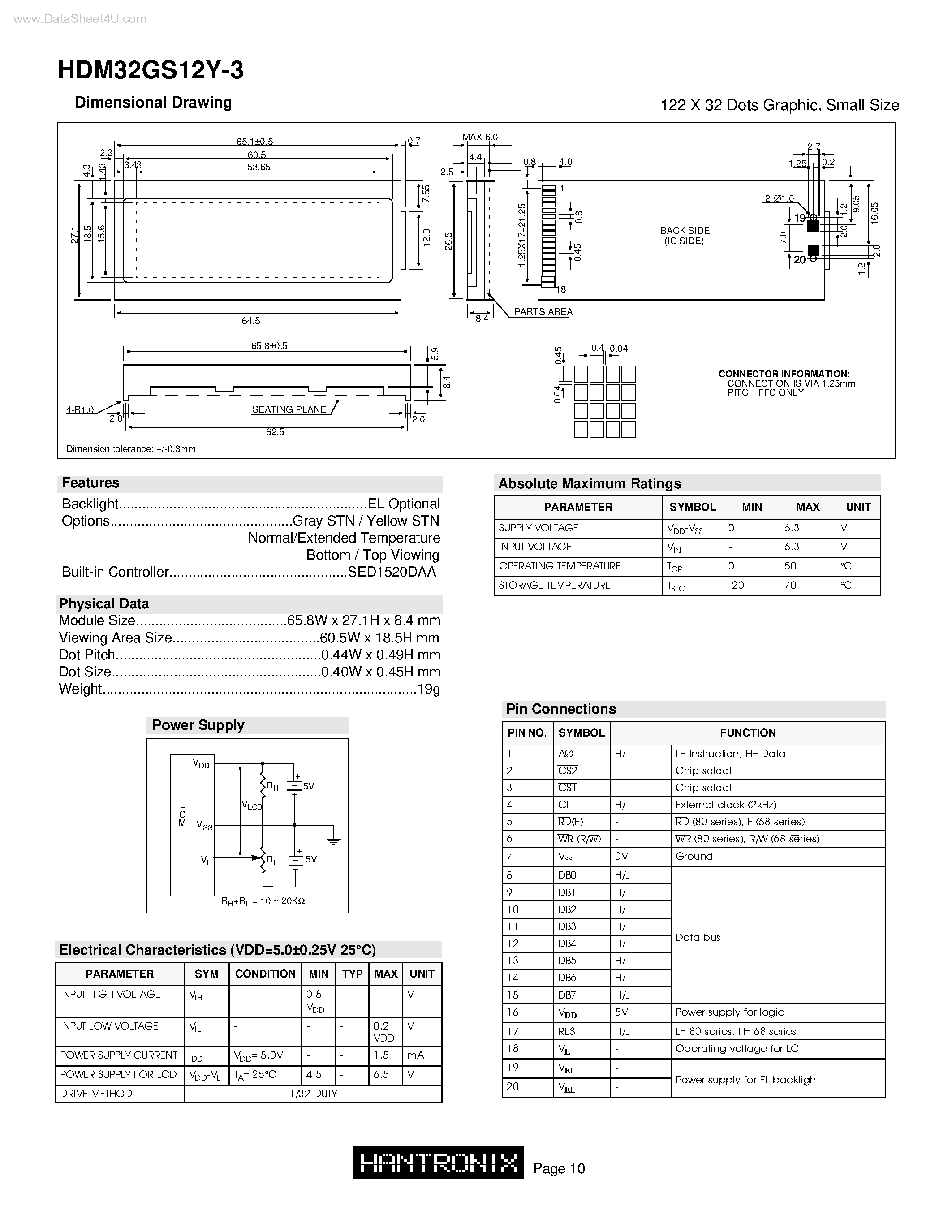 Datasheet HDM32GS12Y-3 - 122 X 32 Dots Graphic page 1