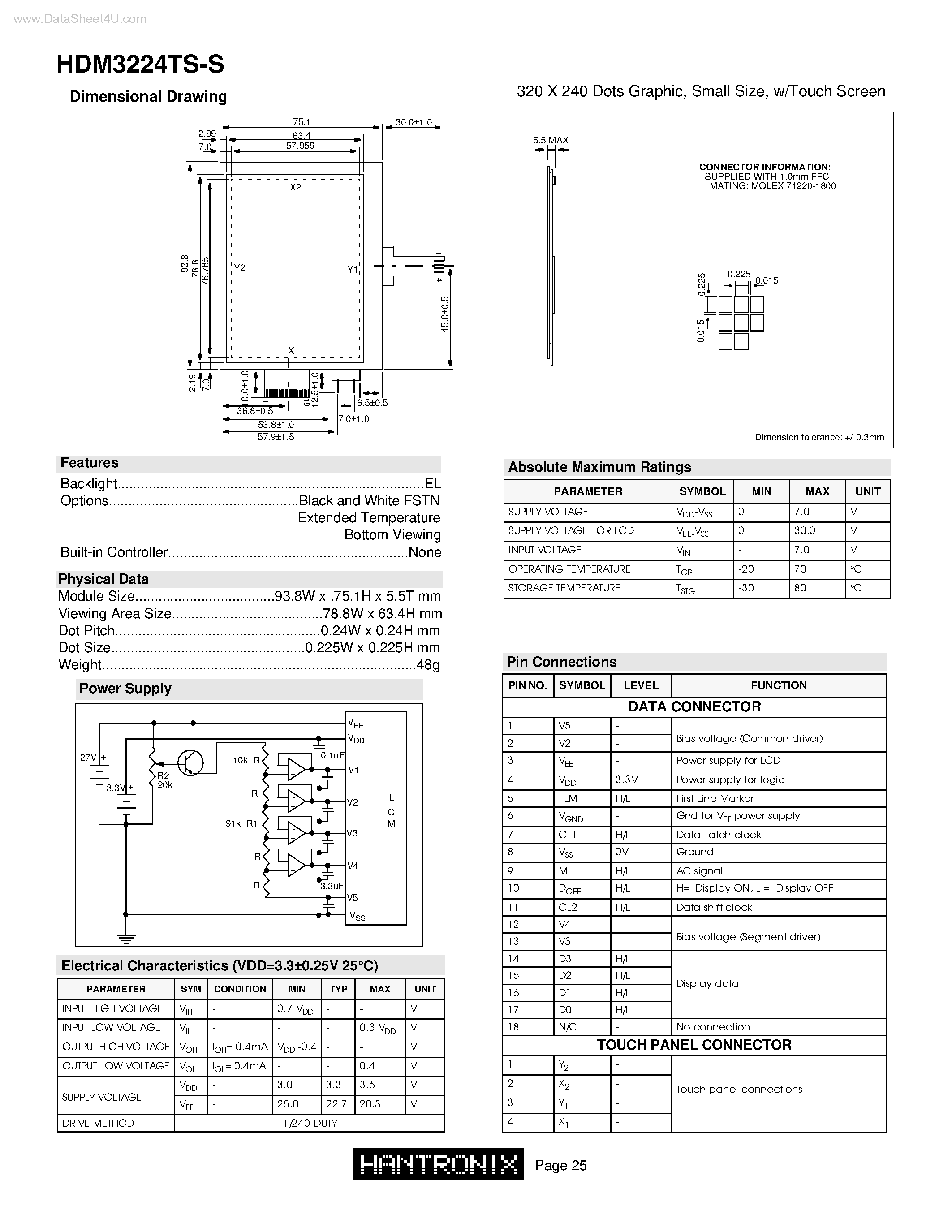 Datasheet HDM3224TS-S - 320 X 240 Dots Graphic page 1