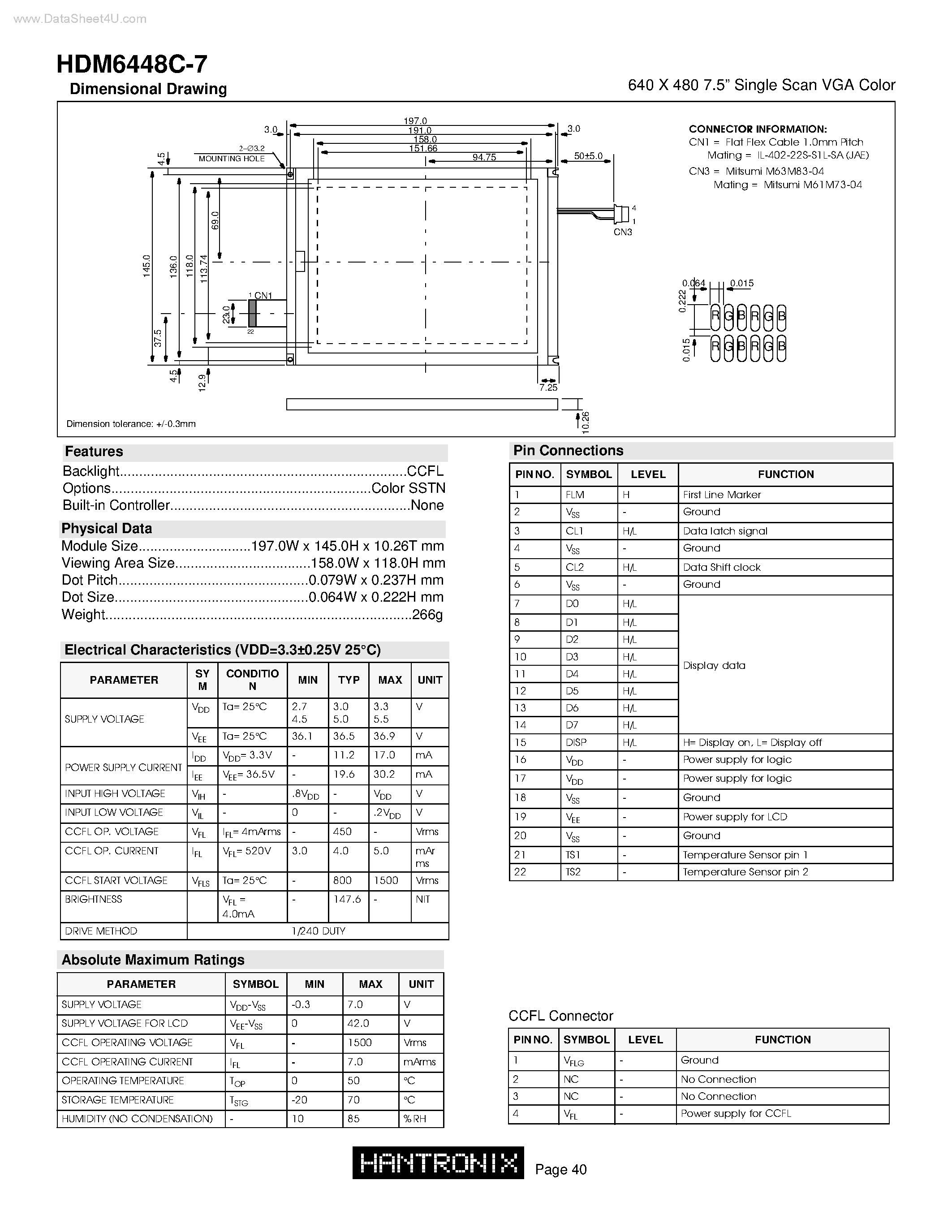 Даташит HDM6448C-7 - 640 X 480 7.5 Single Scan VGA Color страница 1