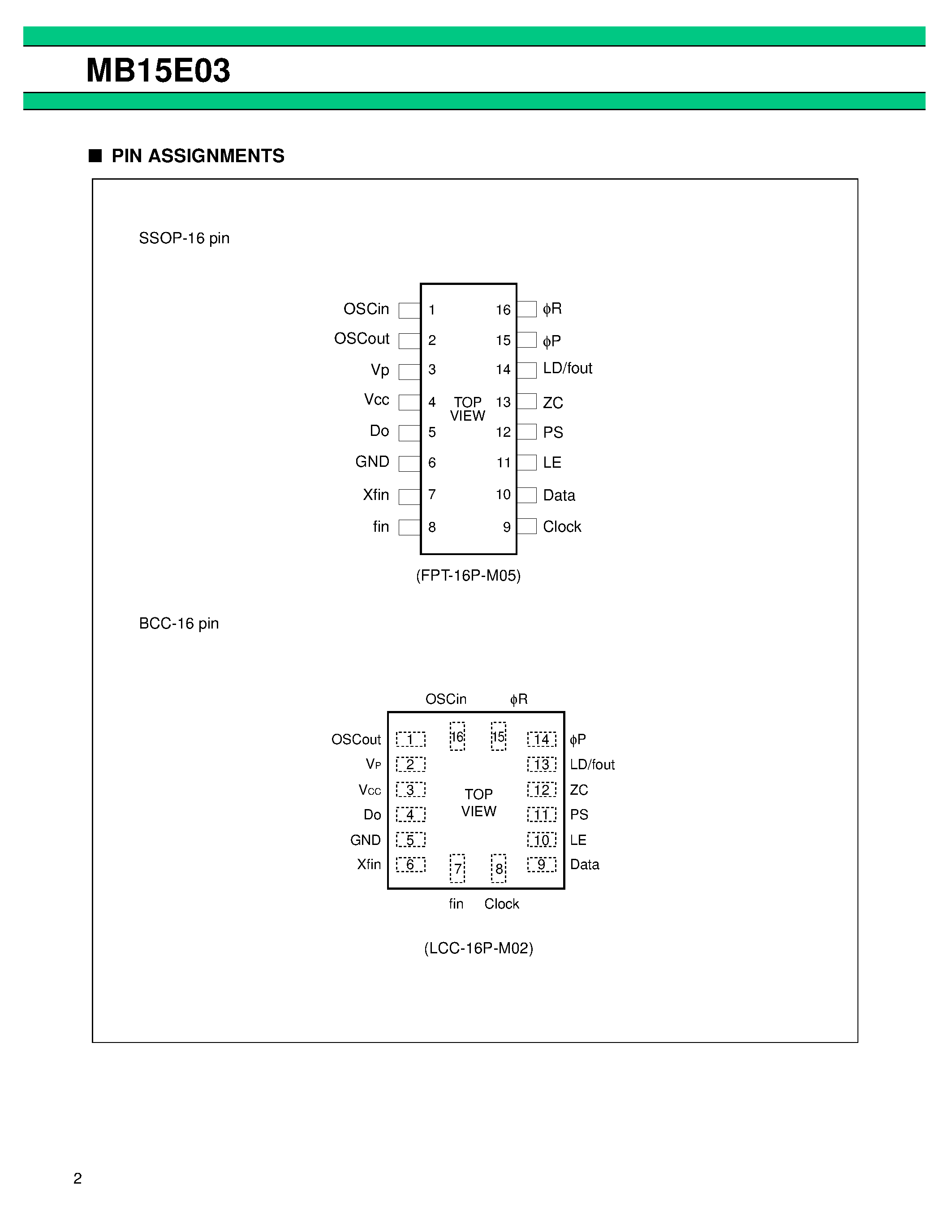 Datasheet MB15E03 - Single Serial Input PLL Frequency Synthesizer On-Chip 1.2 GHz Prescaler page 2