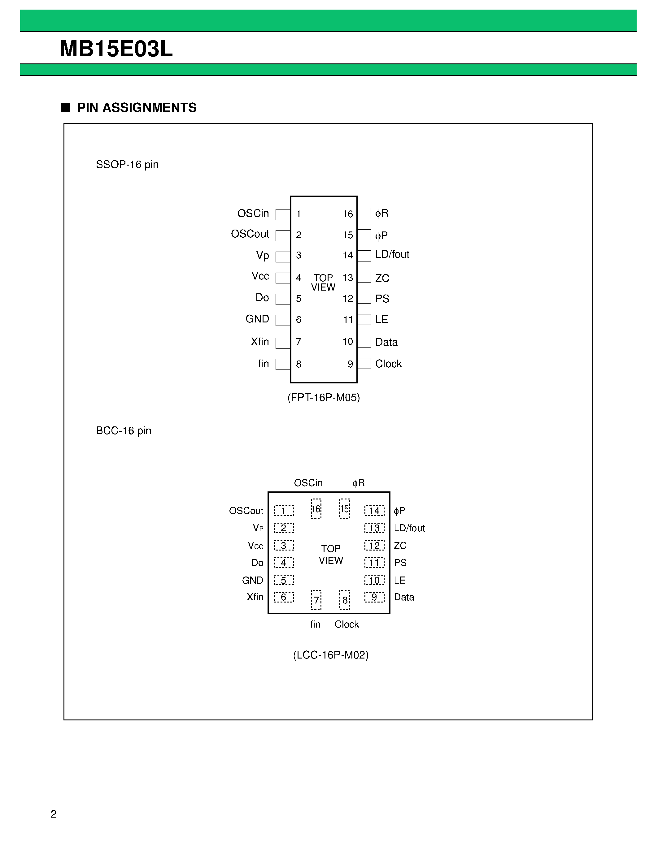 Datasheet MB15E03L - Single Serial Input PLL Frequency Synthesizer On-Chip 1.2 GHz Prescaler page 2