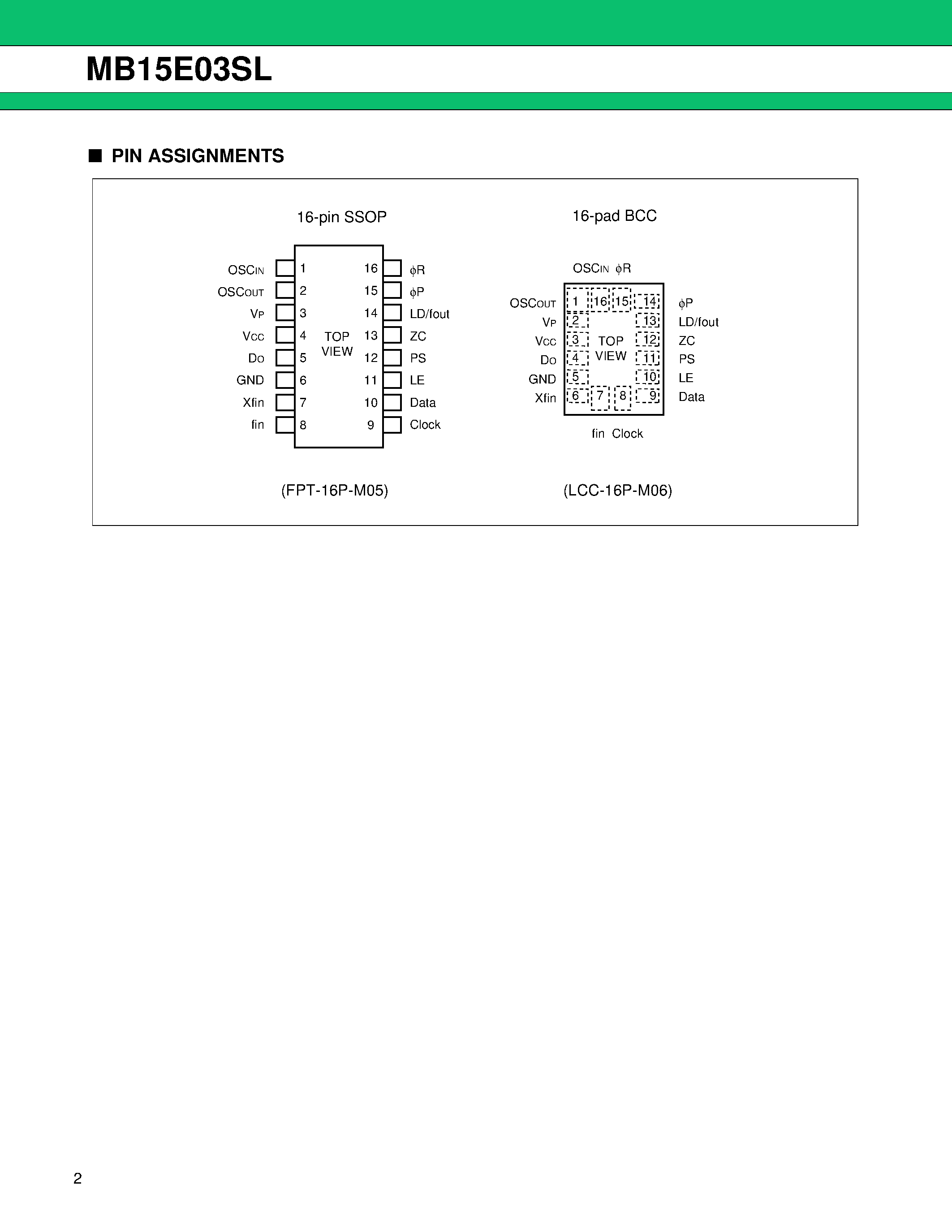Datasheet MB15E03SL - Single Serial Input PLL Frequency Synthesizer On-Chip 1.2 GHz Prescaler page 2