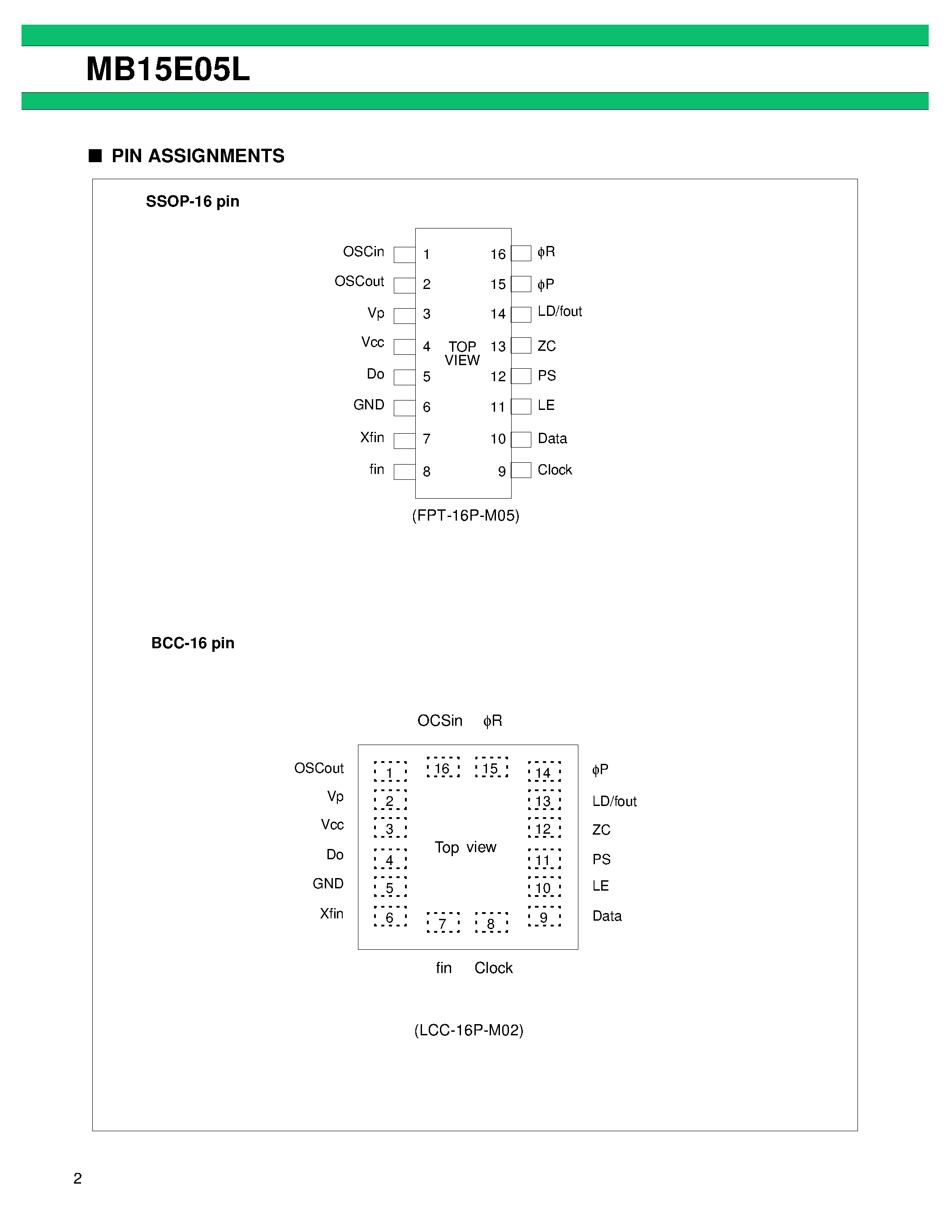 Datasheet MB15E05L - Single Serial Input PLL Frequency Synthesizer On-Chip 1.2 GHz Prescaler page 2