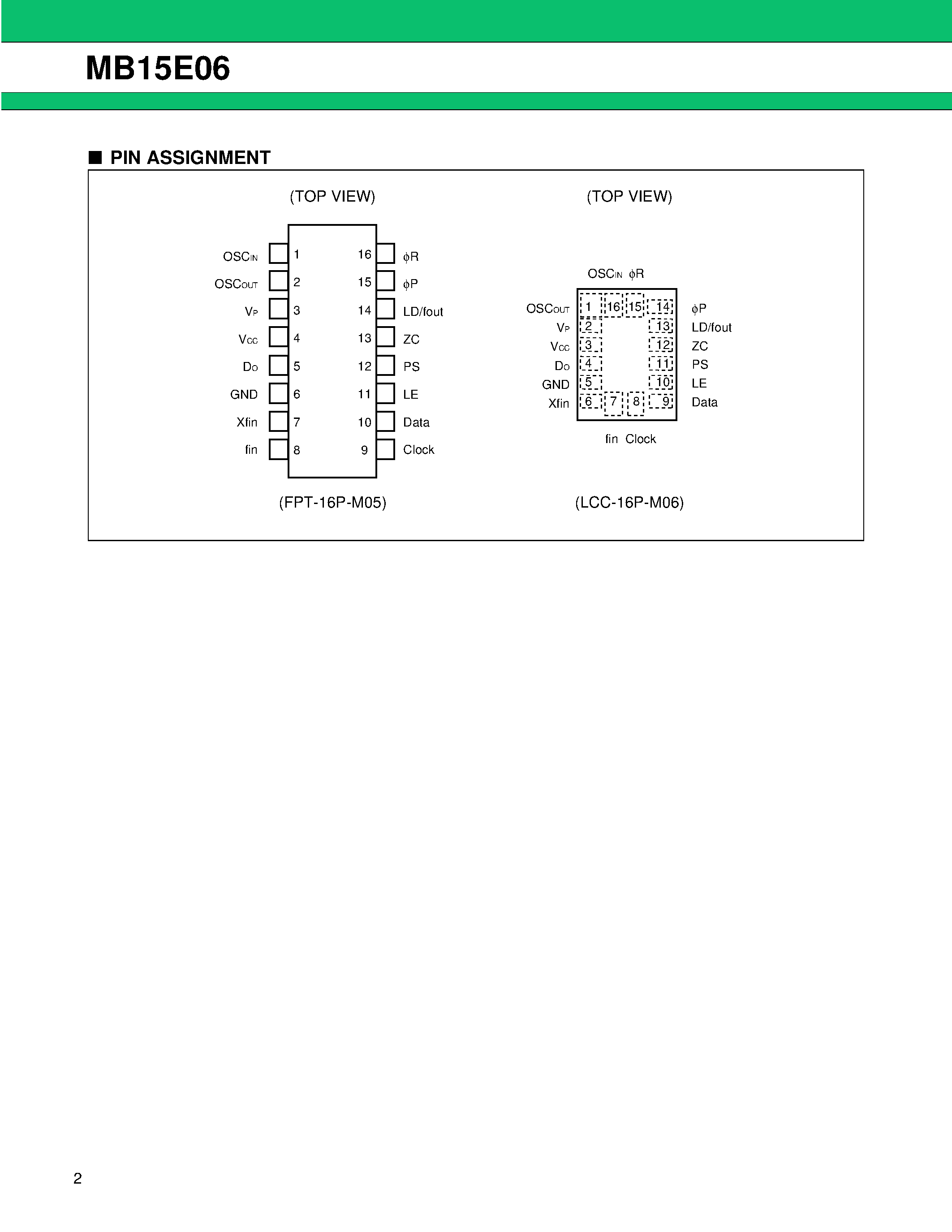 Datasheet MB15E06 - Single Serial Input PLL Frequency Synthesizer On-Chip 2.5 GHz Prescaler page 2