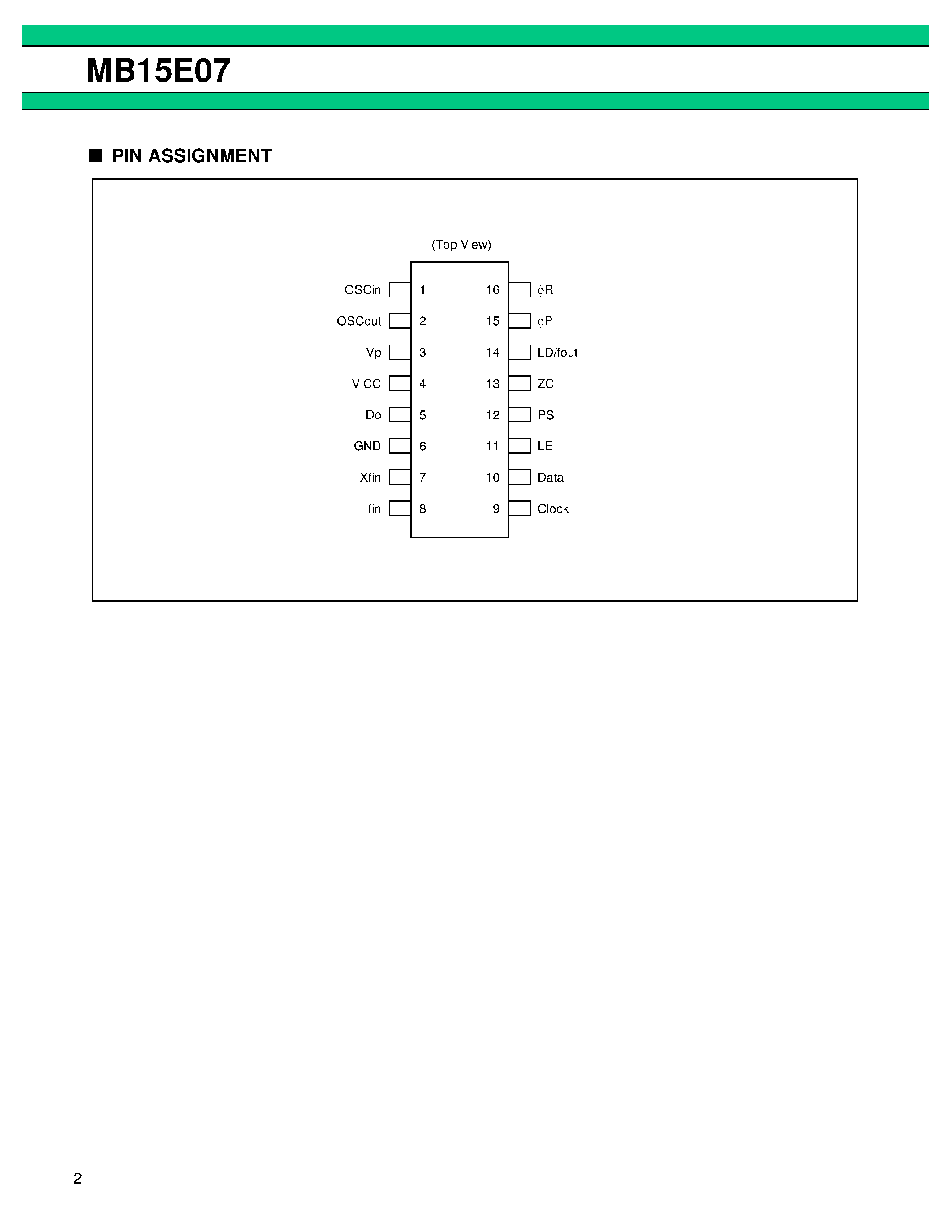 Datasheet MB15E07 - Single Serial Input PLL Frequency Synthesizer On-Chip 2.5 GHz Prescaler page 2