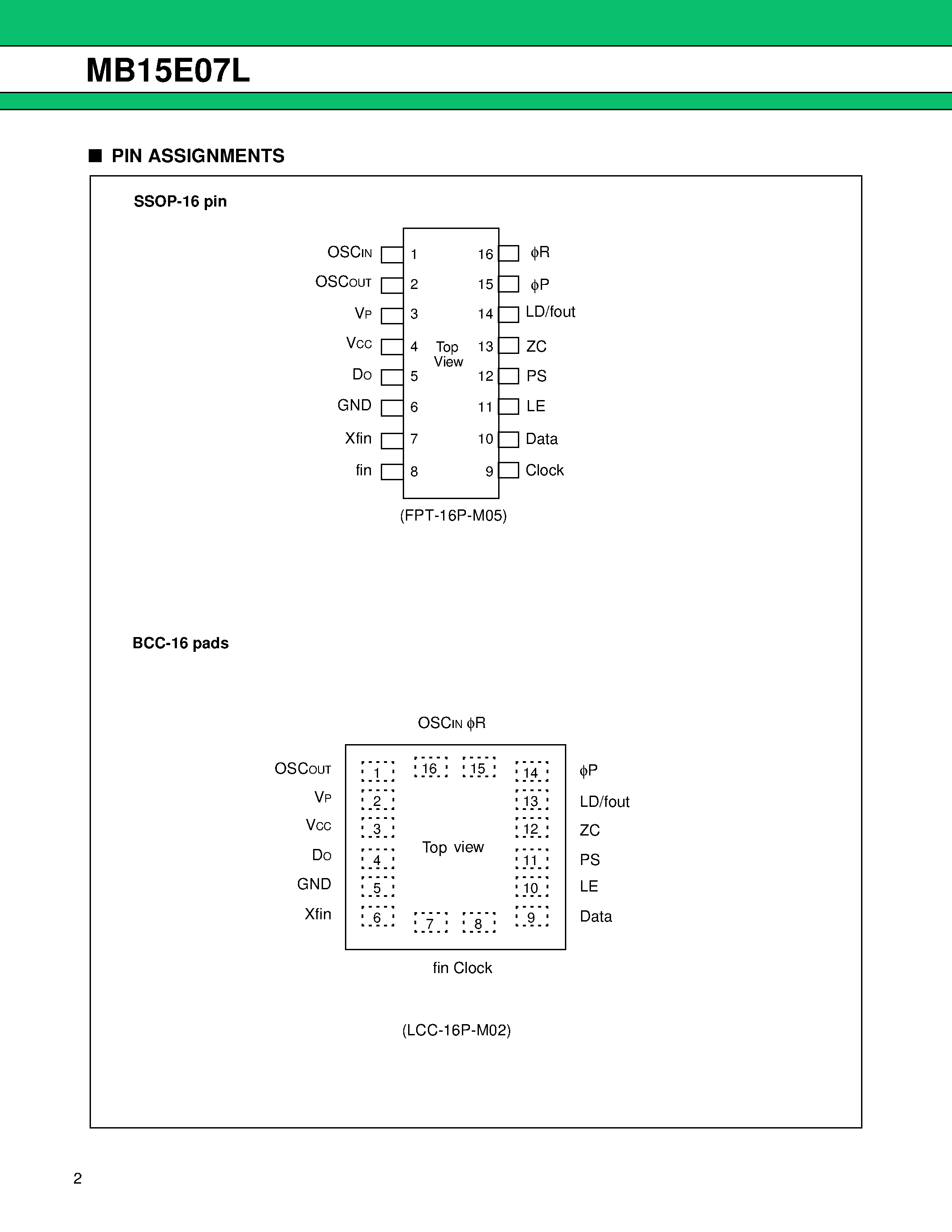 Datasheet MB15E07L - Single Serial Input PLL Frequency Synthesizer On-Chip 2.5 GHz Prescaler page 2