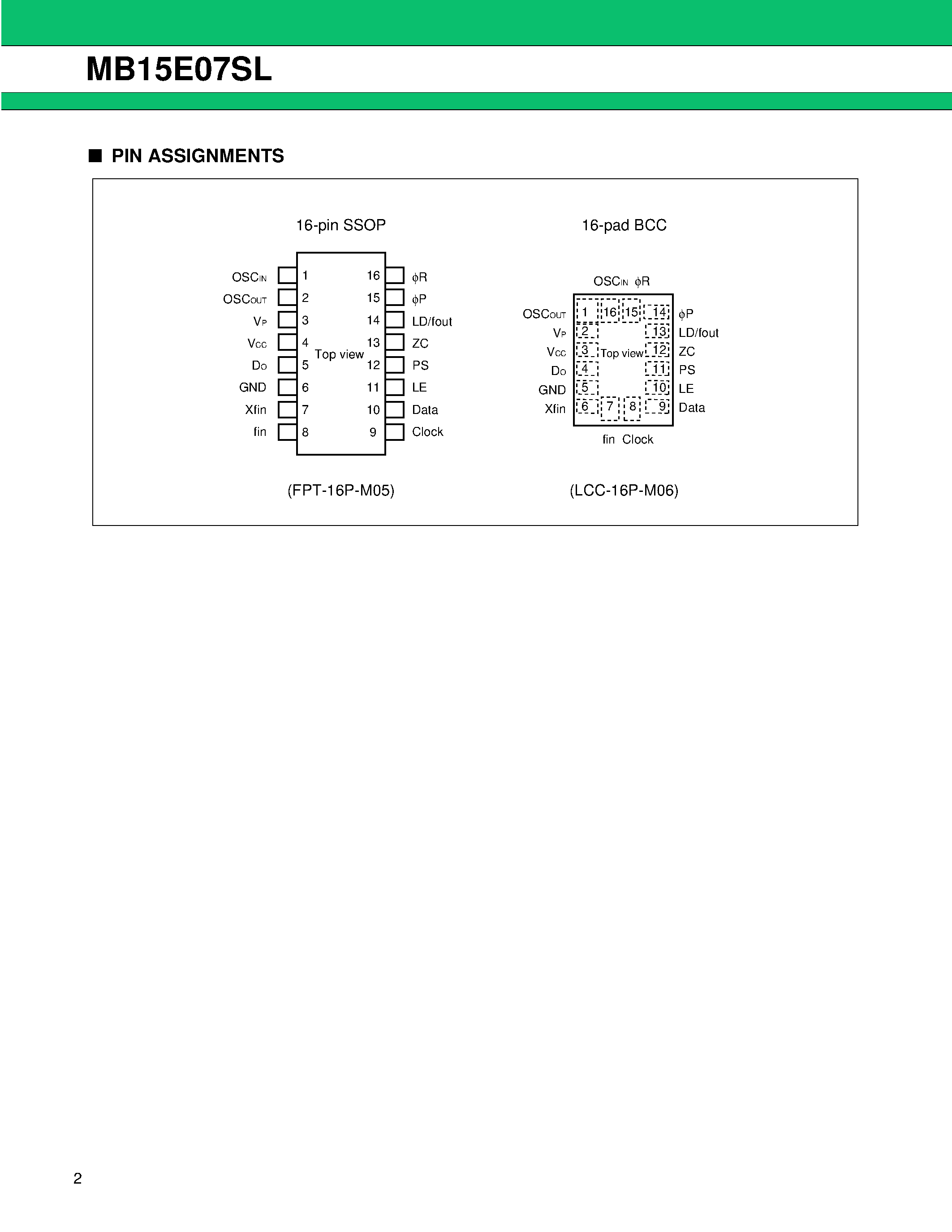 Datasheet MB15E07SL - Single Serial Input PLL Frequency Synthesizer On-Chip 2.5 GHz Prescaler page 2