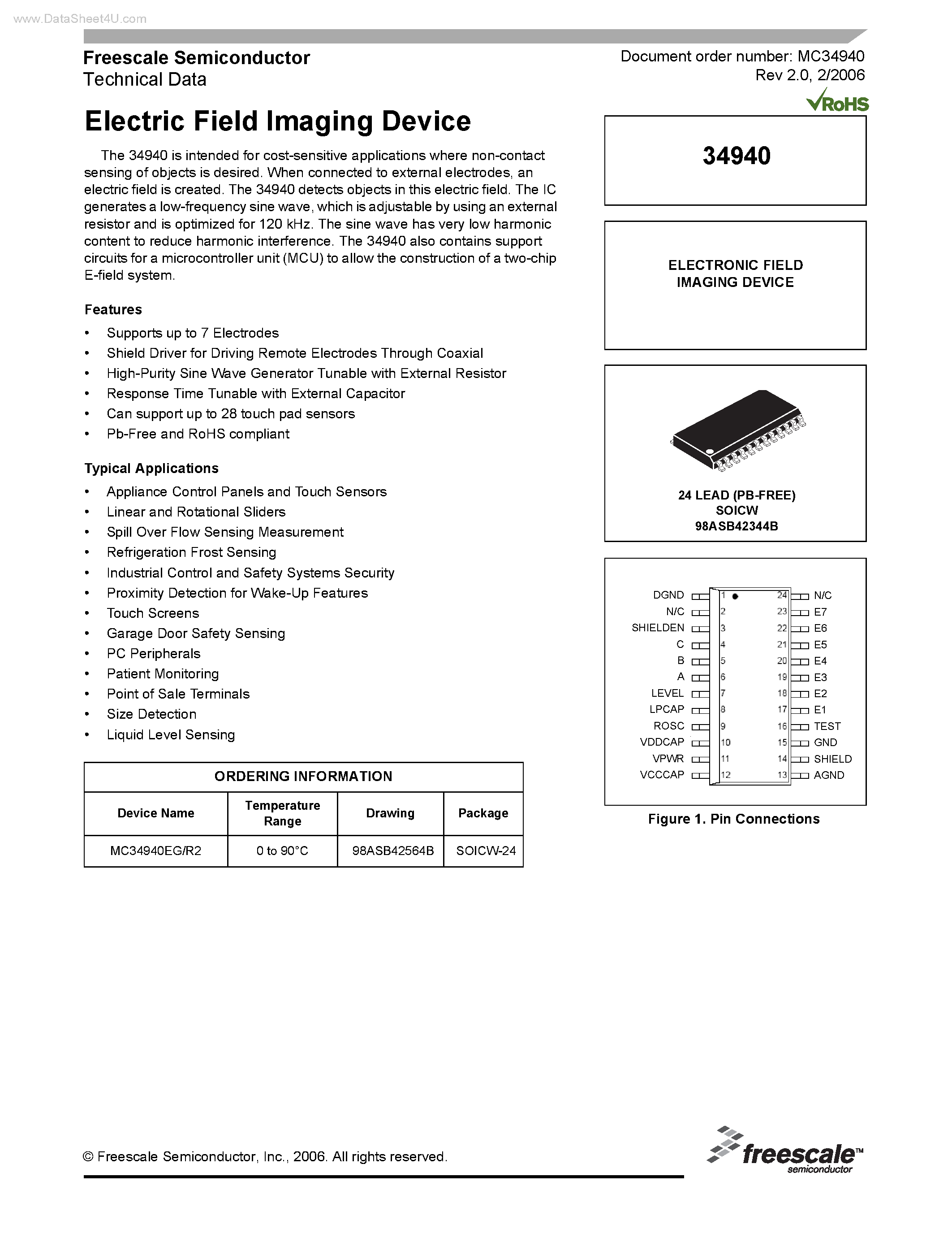 Datasheet MC34940 - Electric Field Imaging Device page 1