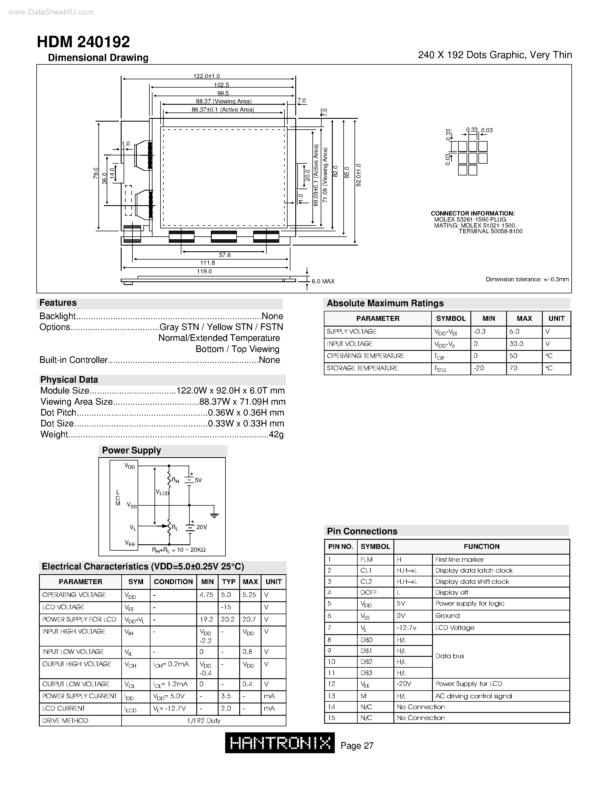 Даташит на микросхему HDM240192 страница 1 Даташит HDM240192 - 240 X 192 Dots Graphic страница 1