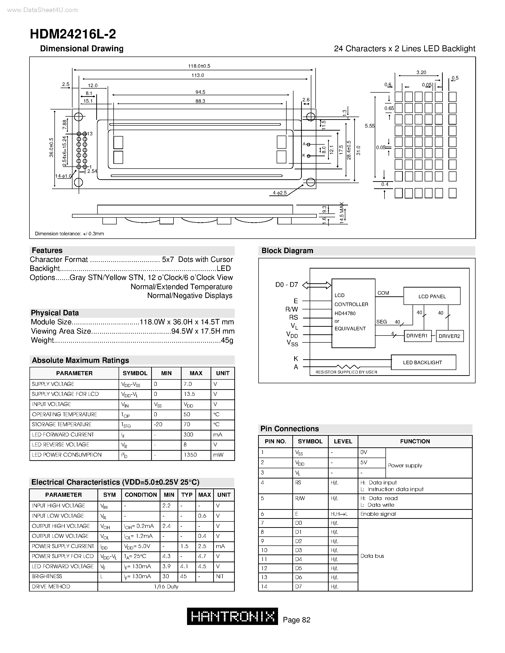 Datasheet HDM24216L-2 - 24 Characters x 2 Lines LED Backlight page 1