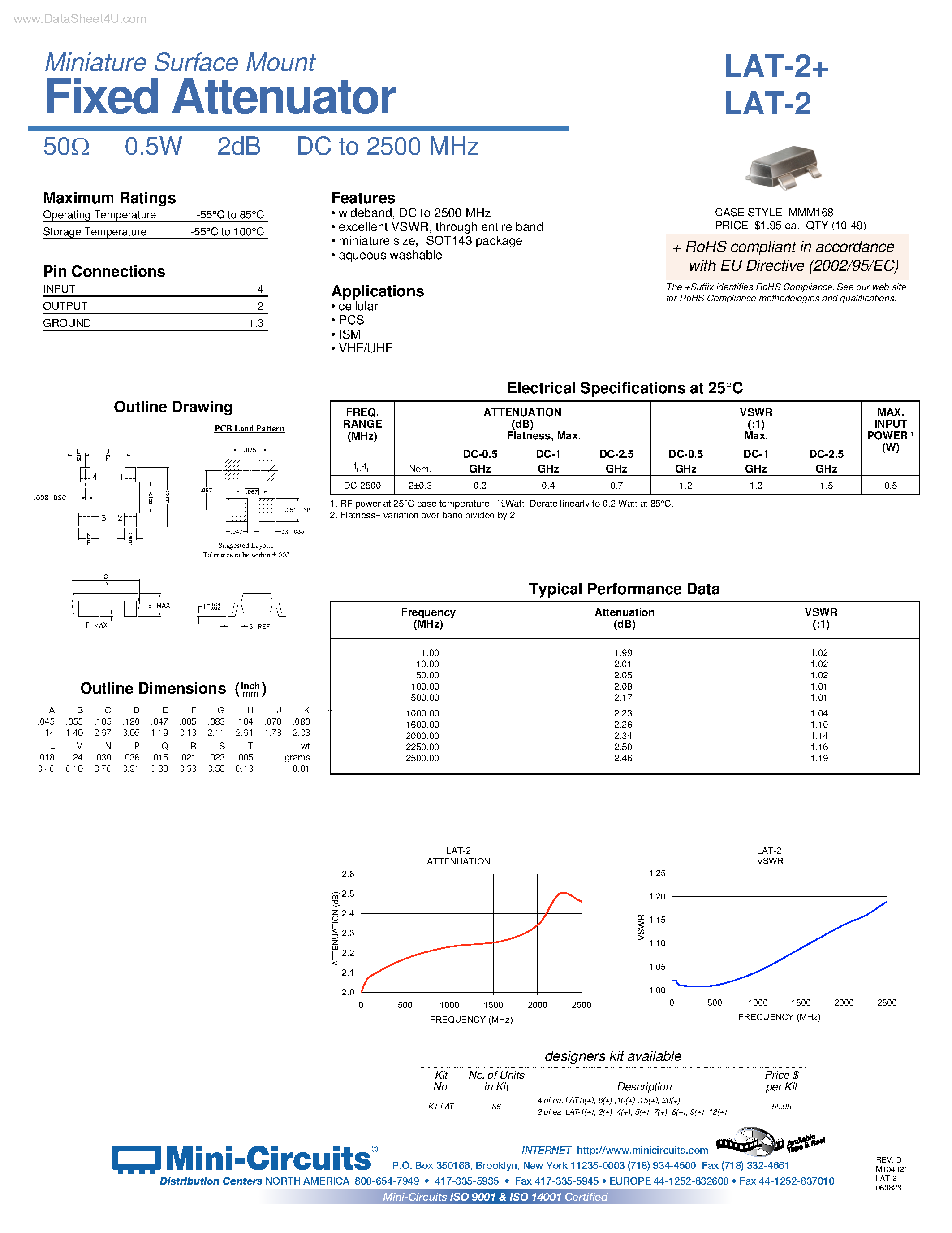Datasheet LAT-2 - Miniature Surface Mount Fixed Attenuator page 1