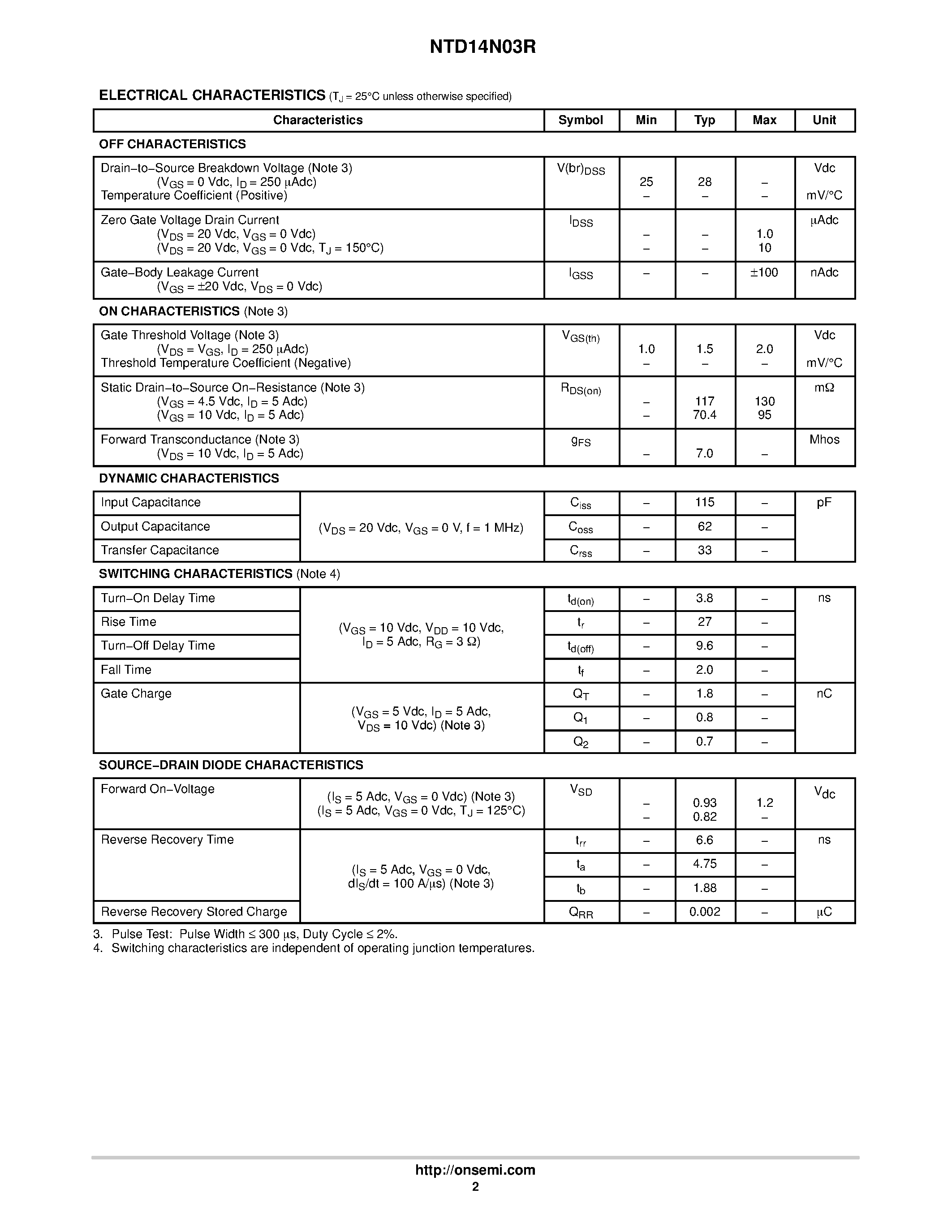 Datasheet NTD14N03R - Power MOSFET 14 Amps N-Channel DPAK page 2