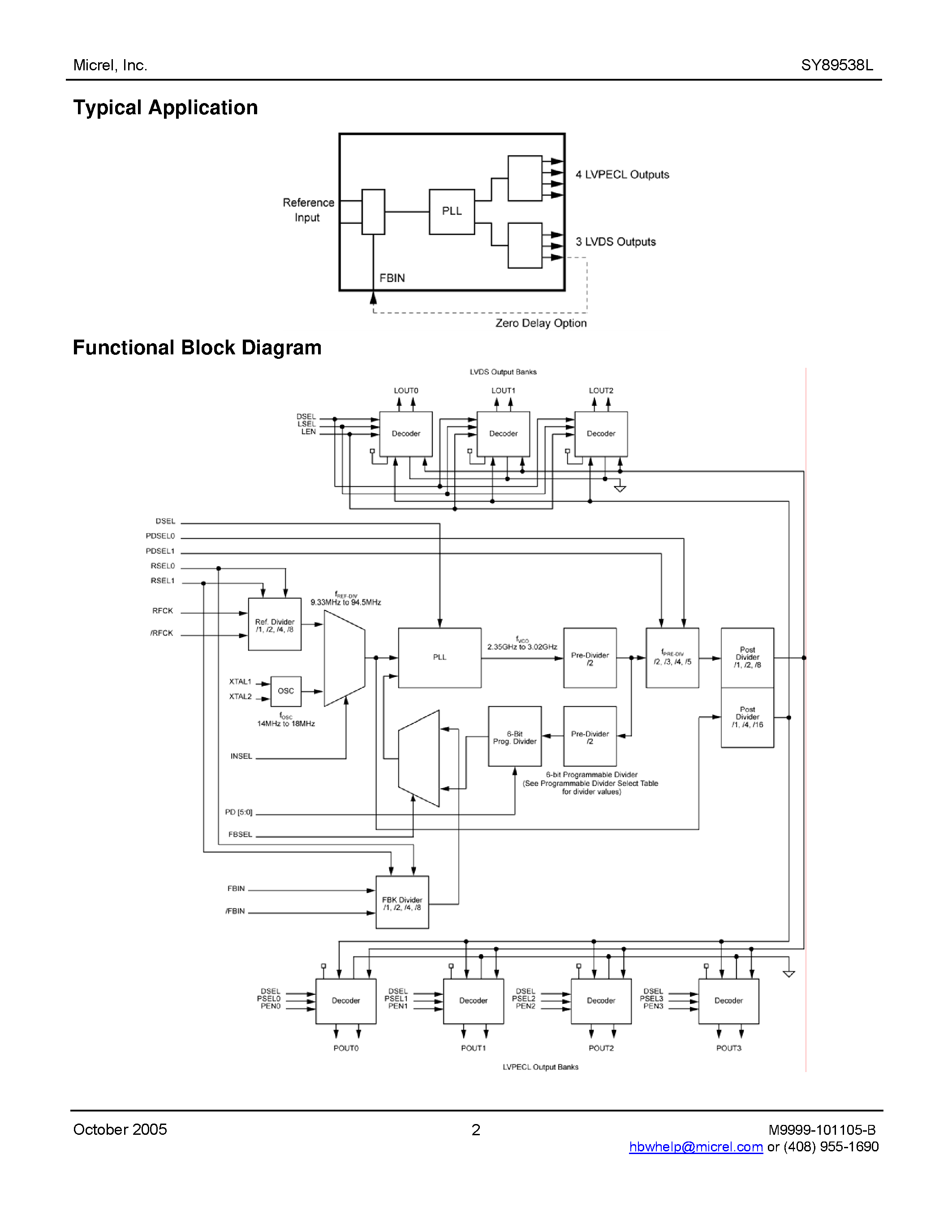 Даташит на микросхему SY89538L страница 2 Даташит SY89538L - 3.3V PRECISION LVPECL AND LVDS PROGRAMMABLE MULTIPLE OUTPUT BANK CLOCK SYNTHESIZER AND FANOUT BUFFER страница 2