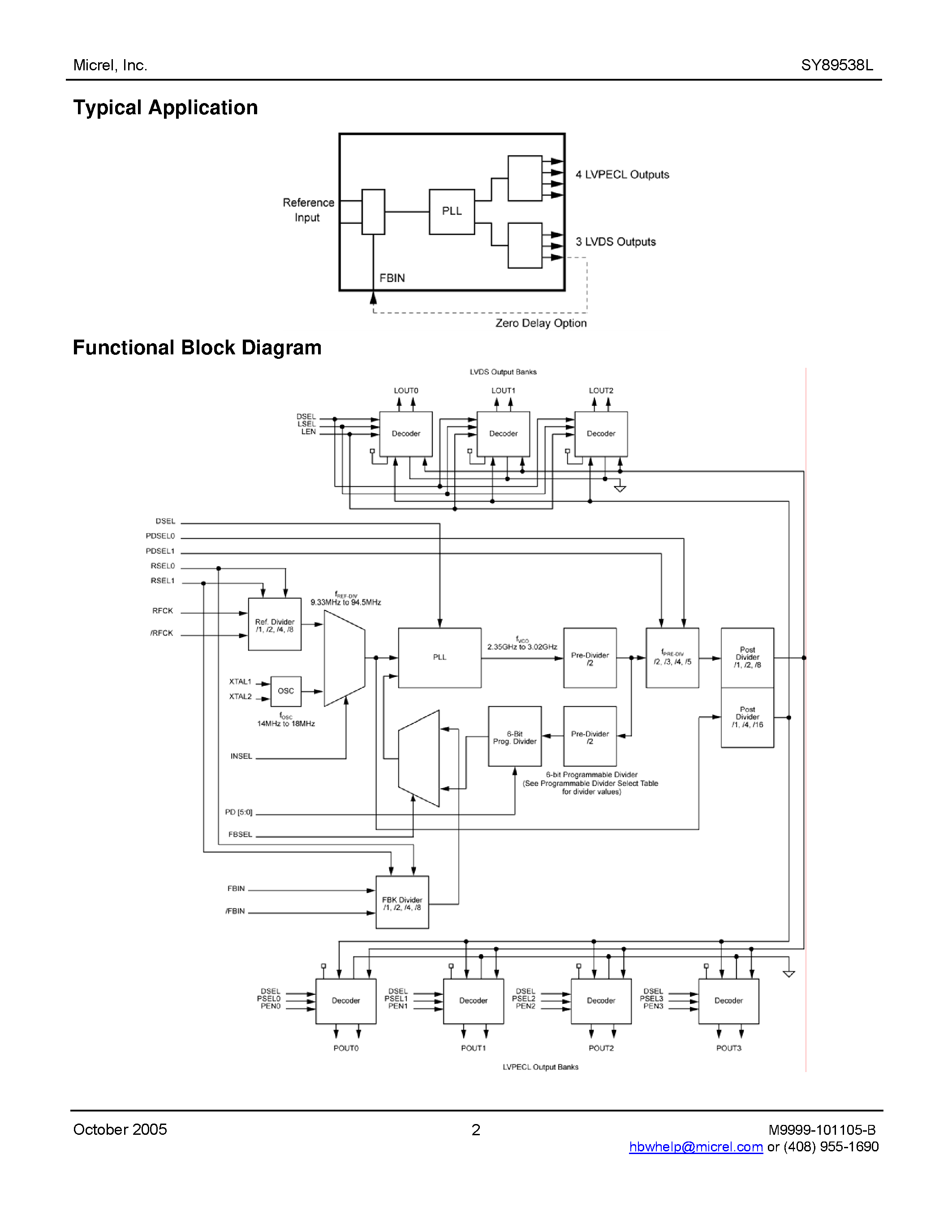 Datasheet SY89538L - 3.3V PRECISION LVPECL AND LVDS PROGRAMMABLE MULTIPLE OUTPUT BANK CLOCK SYNTHESIZER AND FANOUT BUFFER page 2