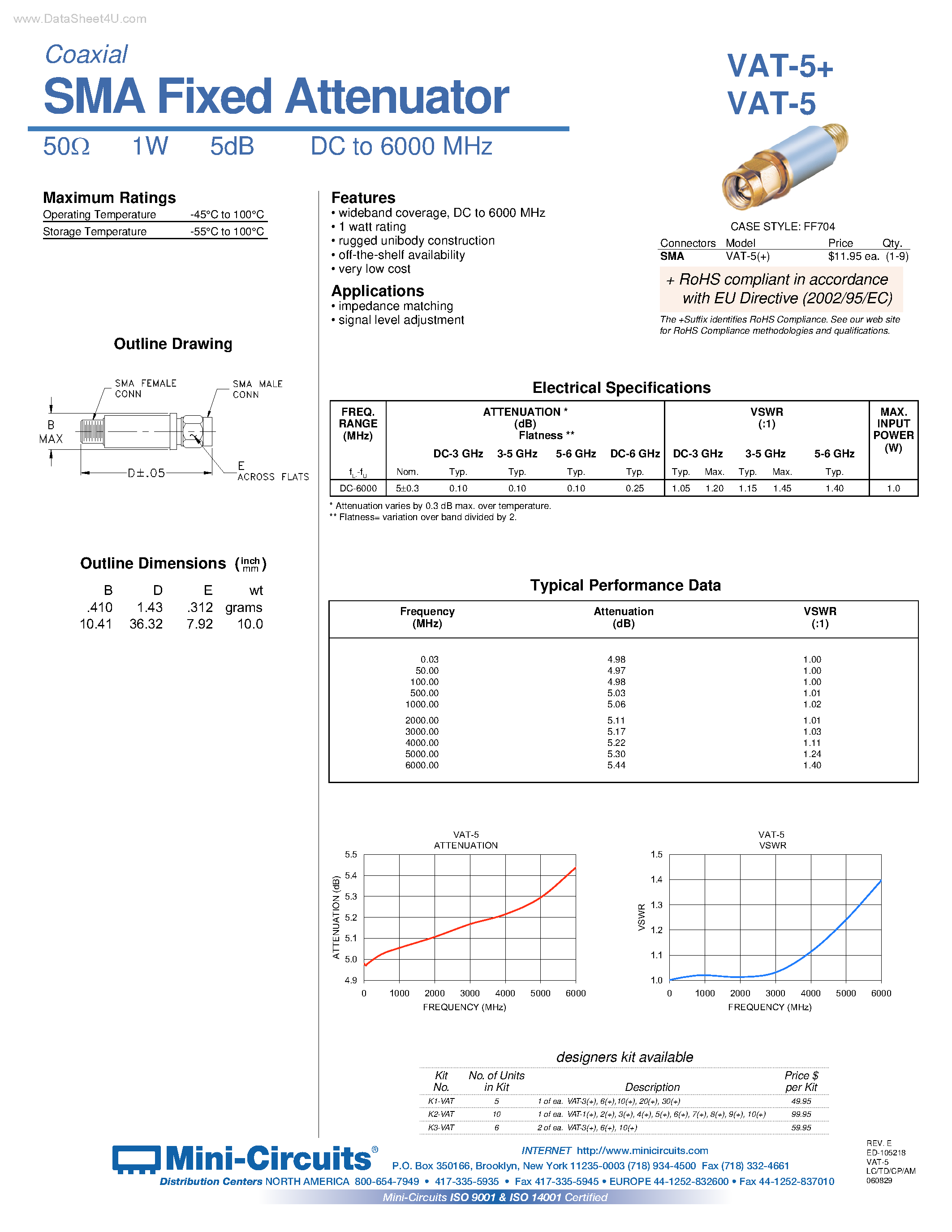 Datasheet VAT-5 - SMA Fixed Attenuator page 1