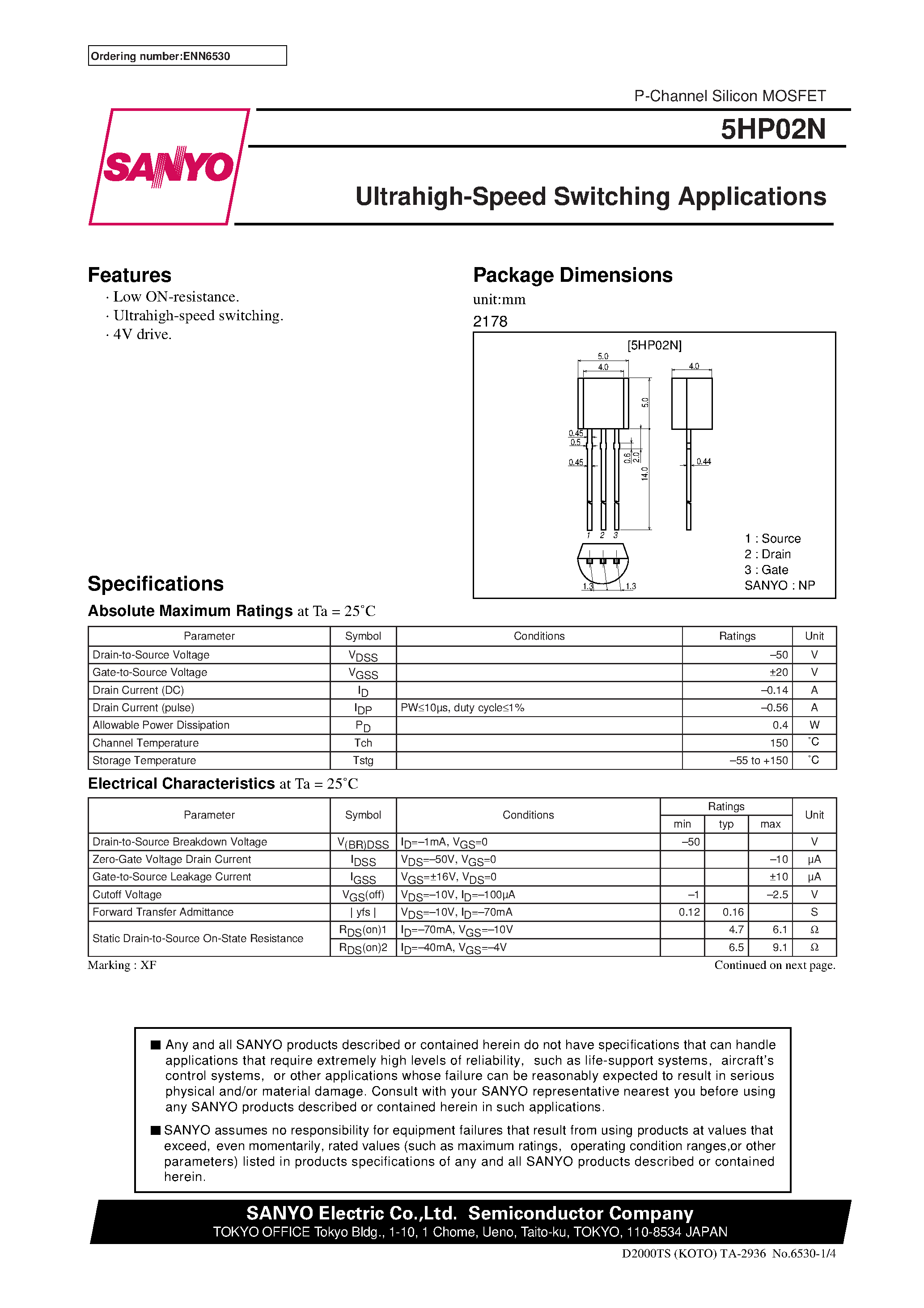 Даташит на микросхему 5HP02N страница 1 Даташит 5HP02N - Ultrahigh-Speed Switching Applications страница 1