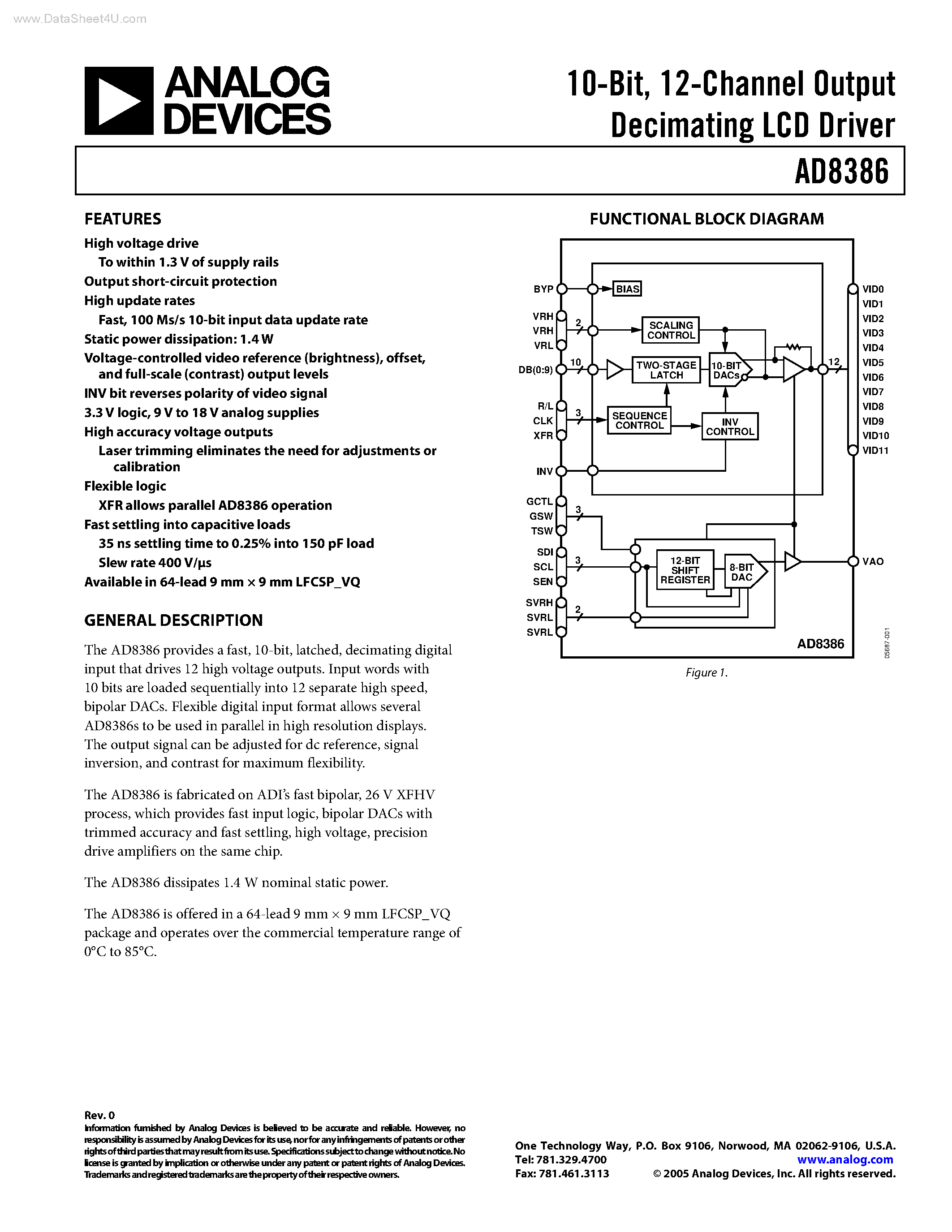 Datasheet AD8386 - 12-Channel Output Decimating LCD Driver page 1