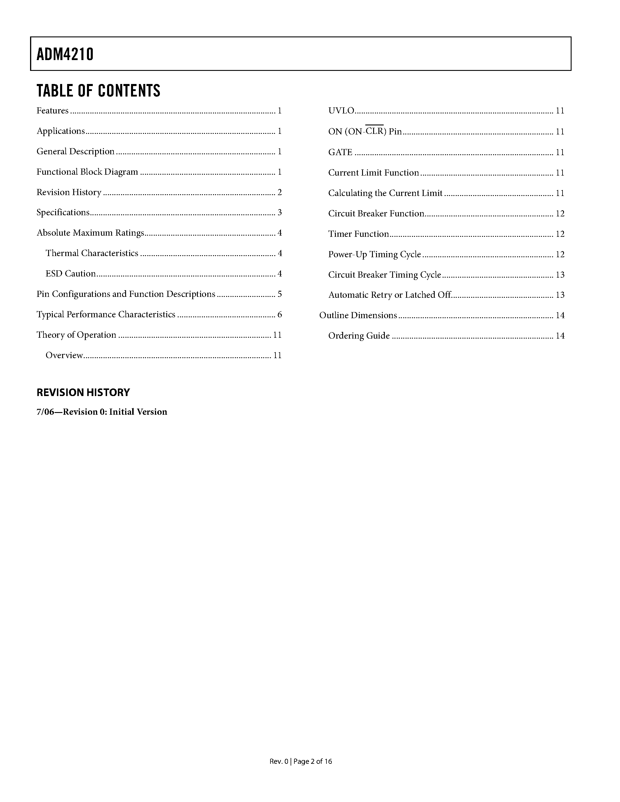 Datasheet ADM4210 - Hot Swap Controller page 2