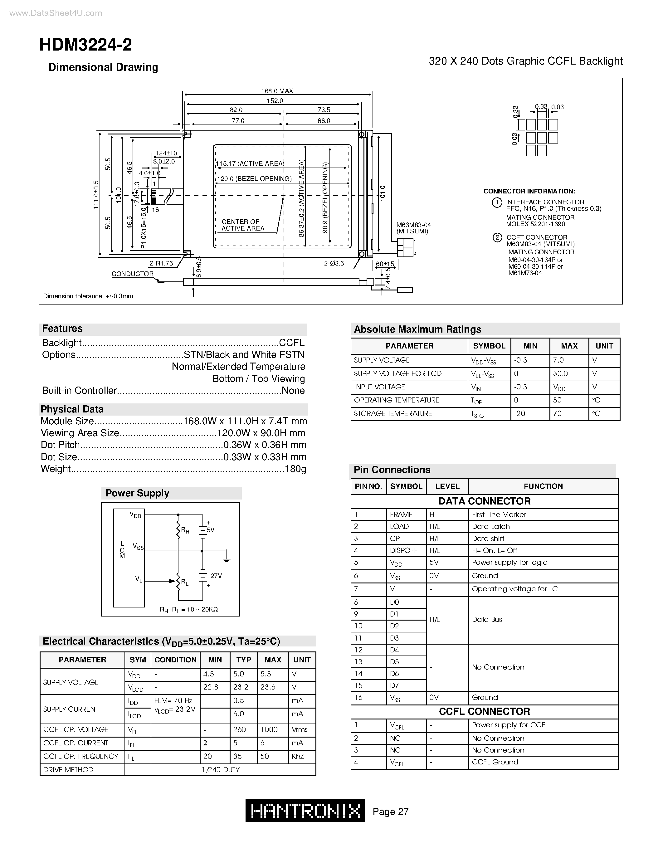 Datasheet HDM3224-2 - 320 X 240 Dots Graphic CCFL Backlight page 1