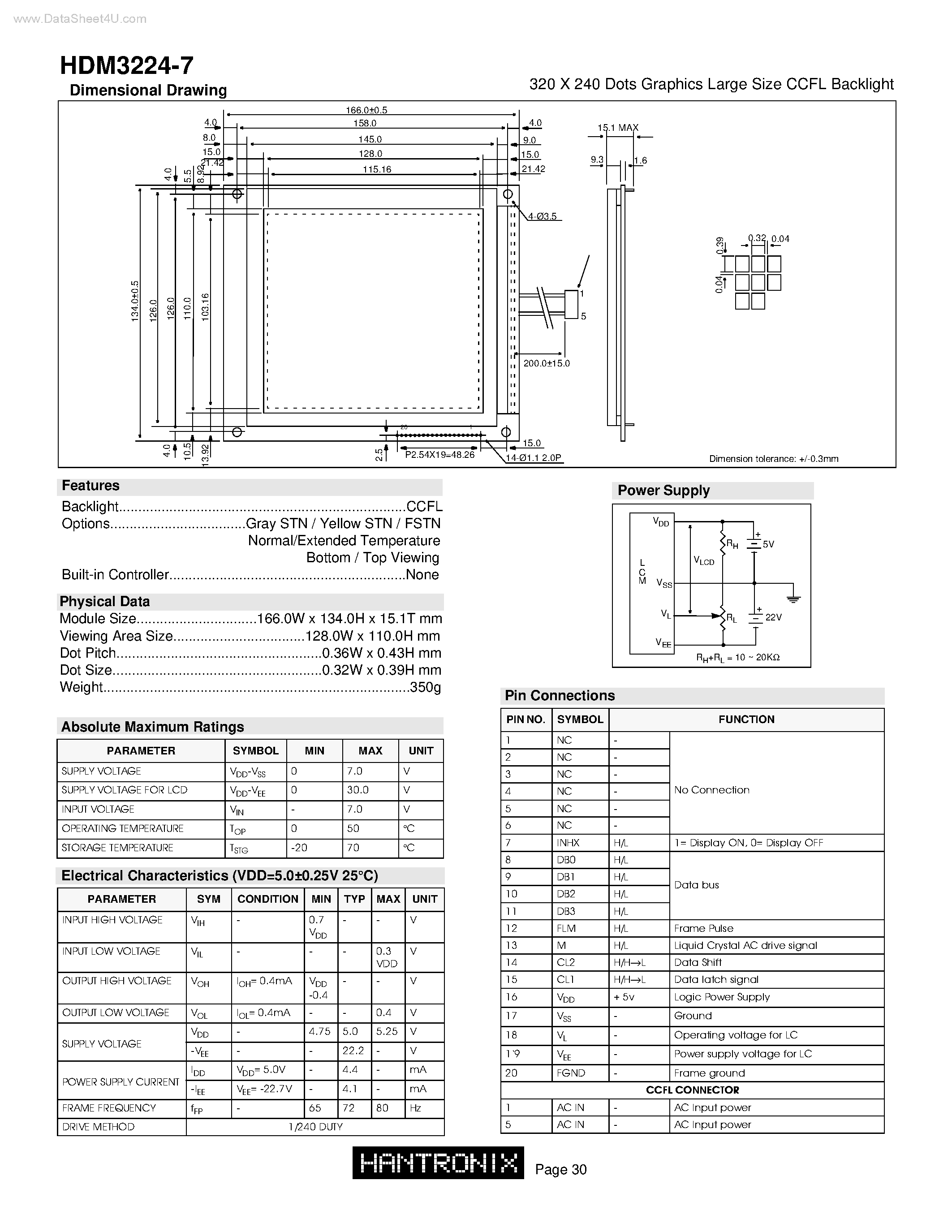 Datasheet HDM3224-7 - 320 X 240 Dots Graphic CCFL Backlight page 1