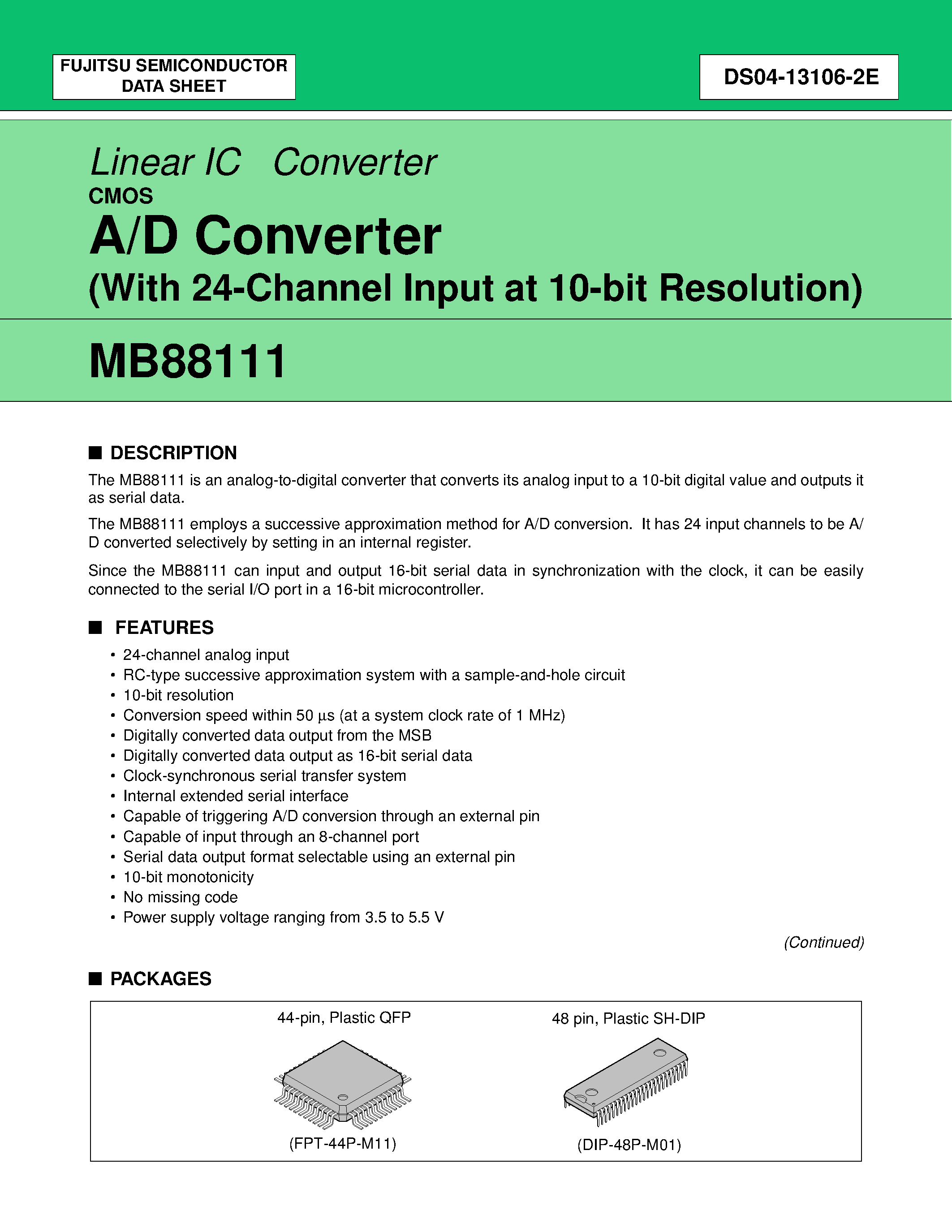 Даташит на микросхему MB88111 страница 1 Даташит MB88111 - A/D Converter страница 1