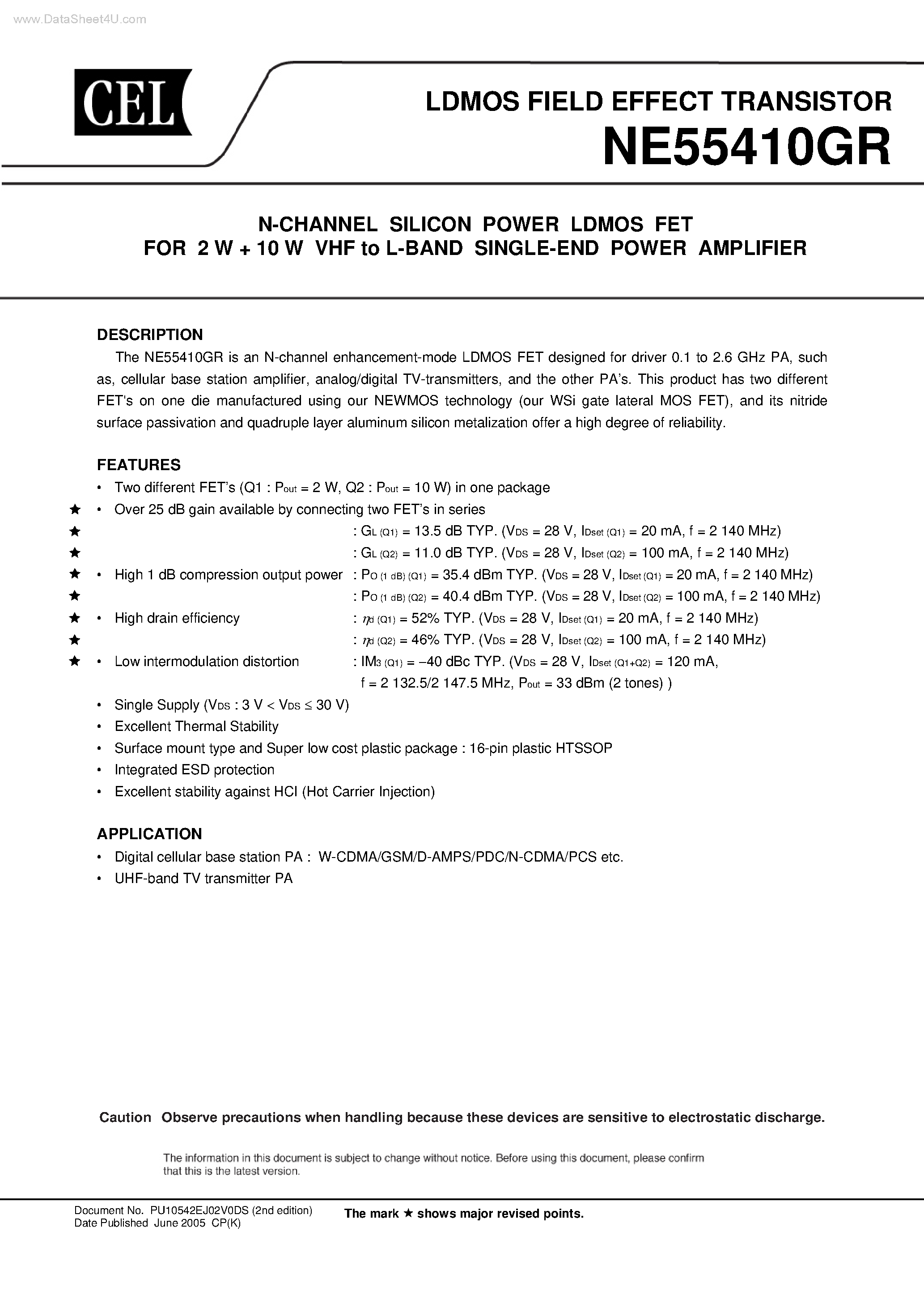 Datasheet NE55410GR - N-CHANNEL SILICON POWER LDMOS FET page 1