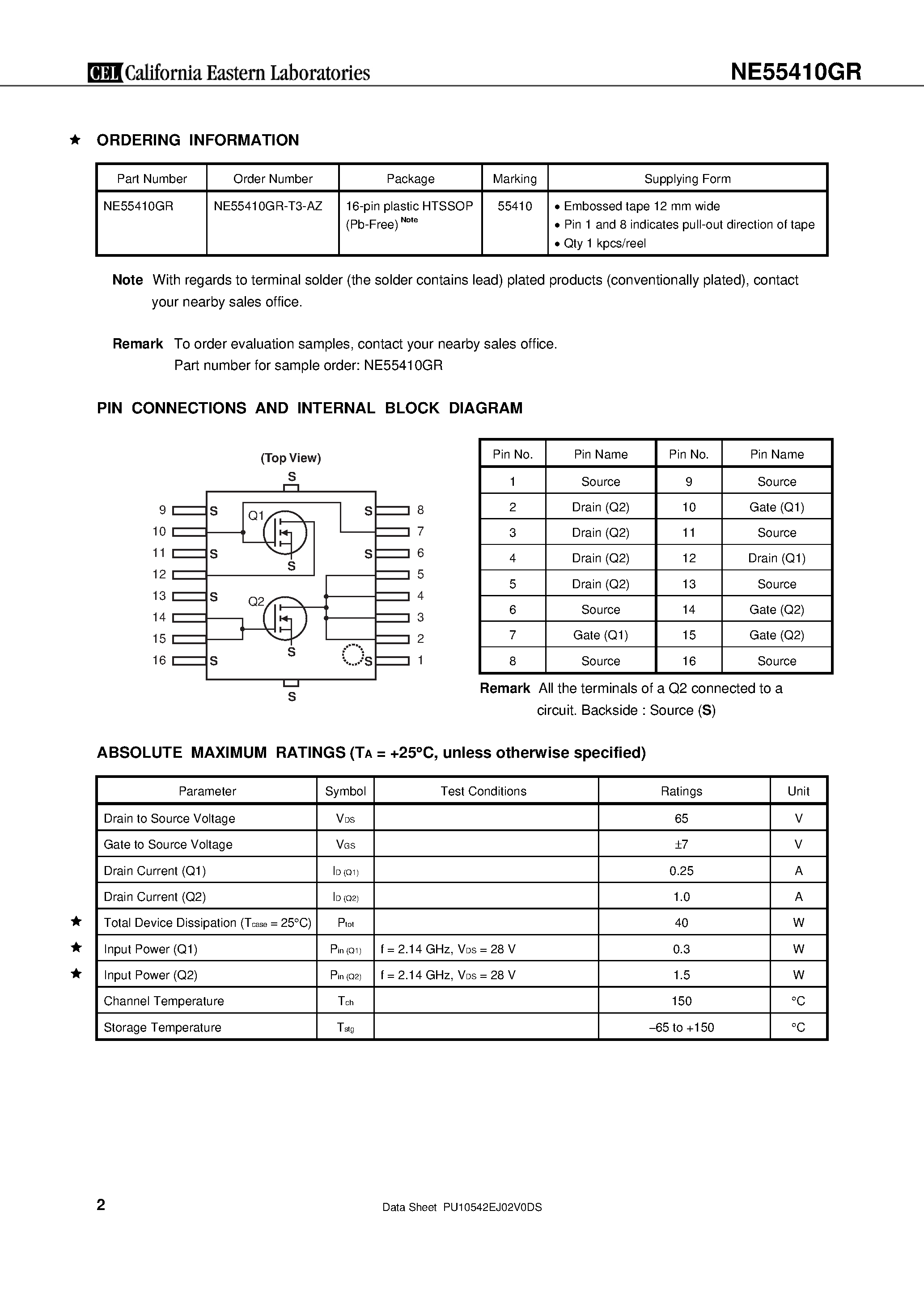 Datasheet NE55410GR - N-CHANNEL SILICON POWER LDMOS FET page 2