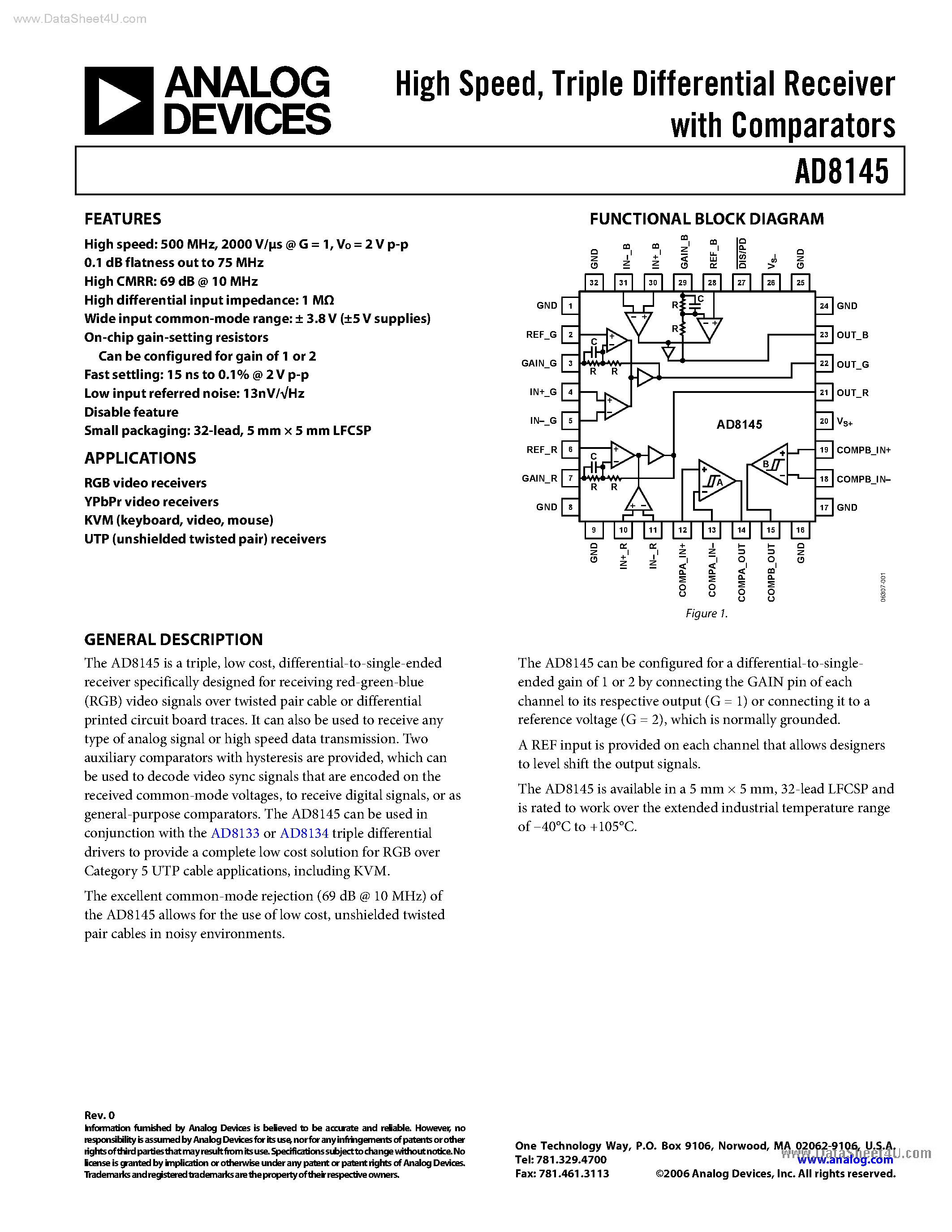 Datasheet AD8145 - Triple Differential Receiver page 1
