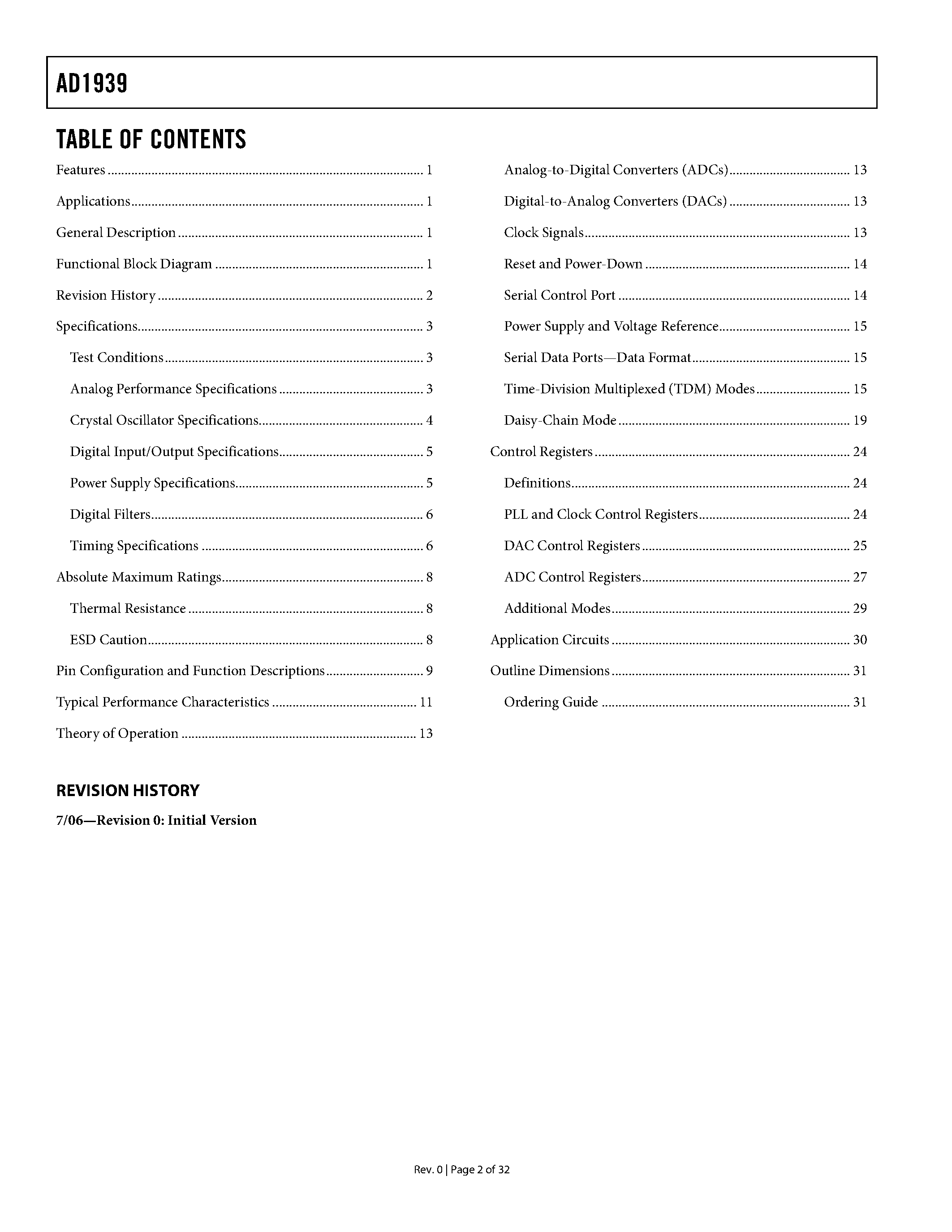 Даташит на микросхему AD1939 страница 2 Даташит AD1939 - 4 ADC/8 DAC страница 2