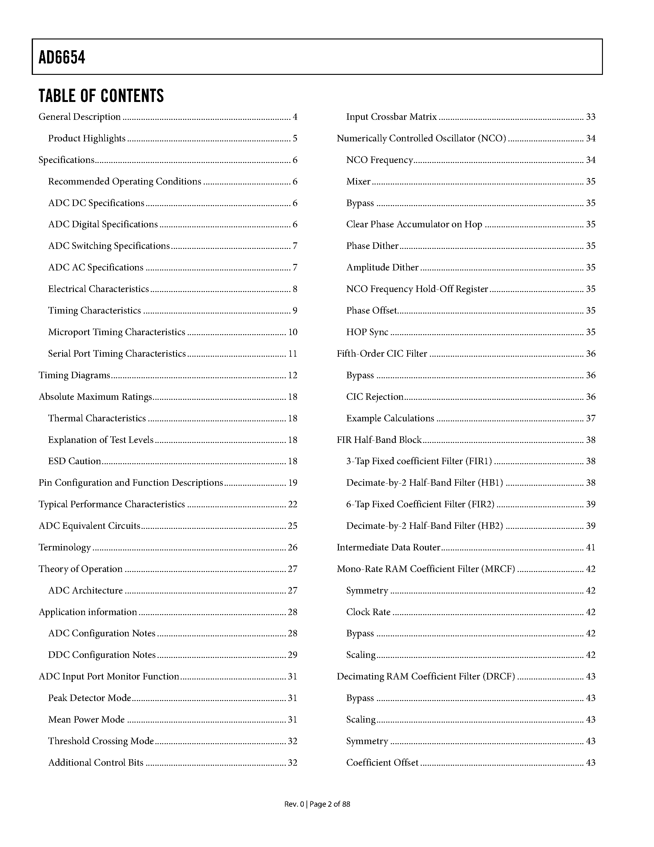 Даташит AD6654 - 4-/6-Channel Wideband IF to Baseband Receiver страница 2