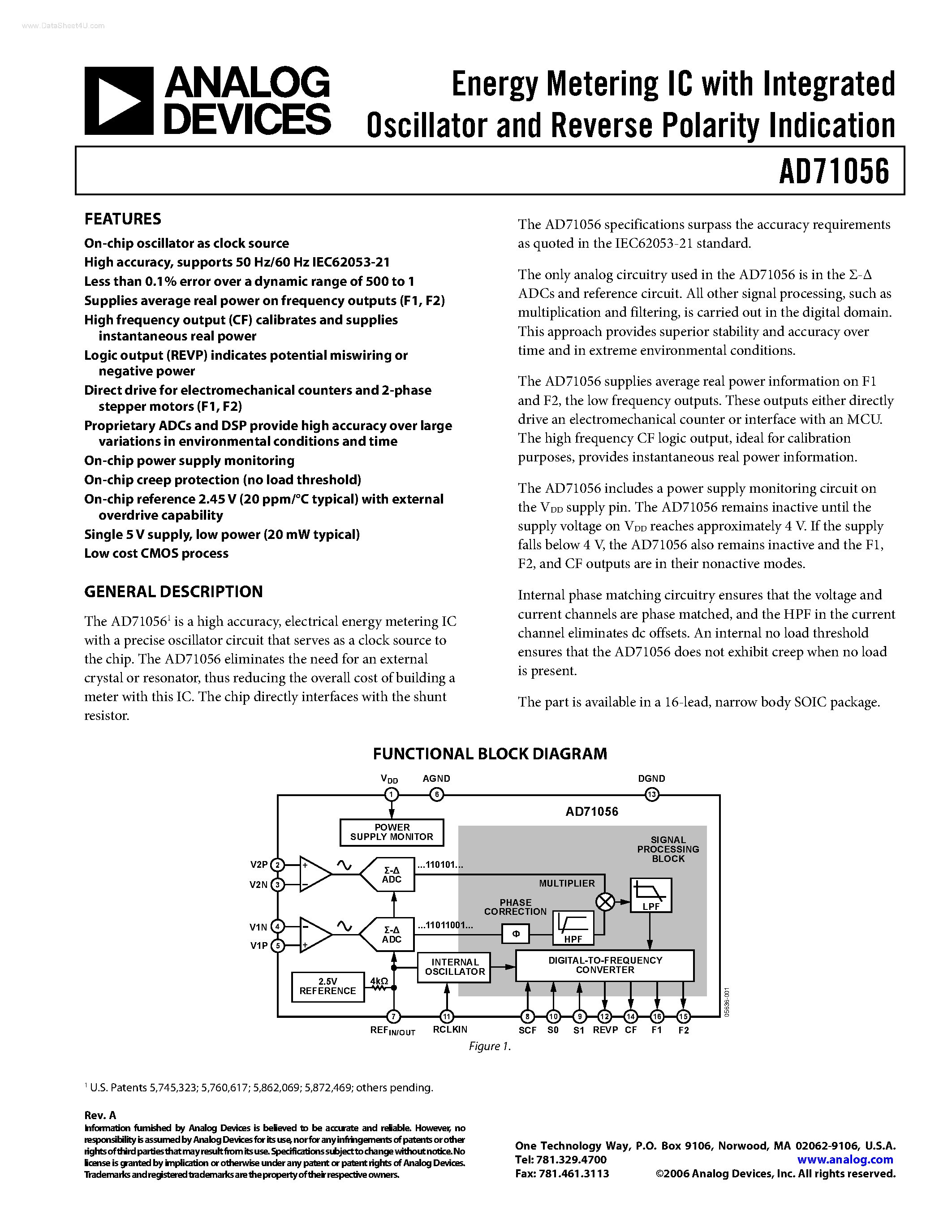 Даташит AD71056 - Energy Metering IC страница 1