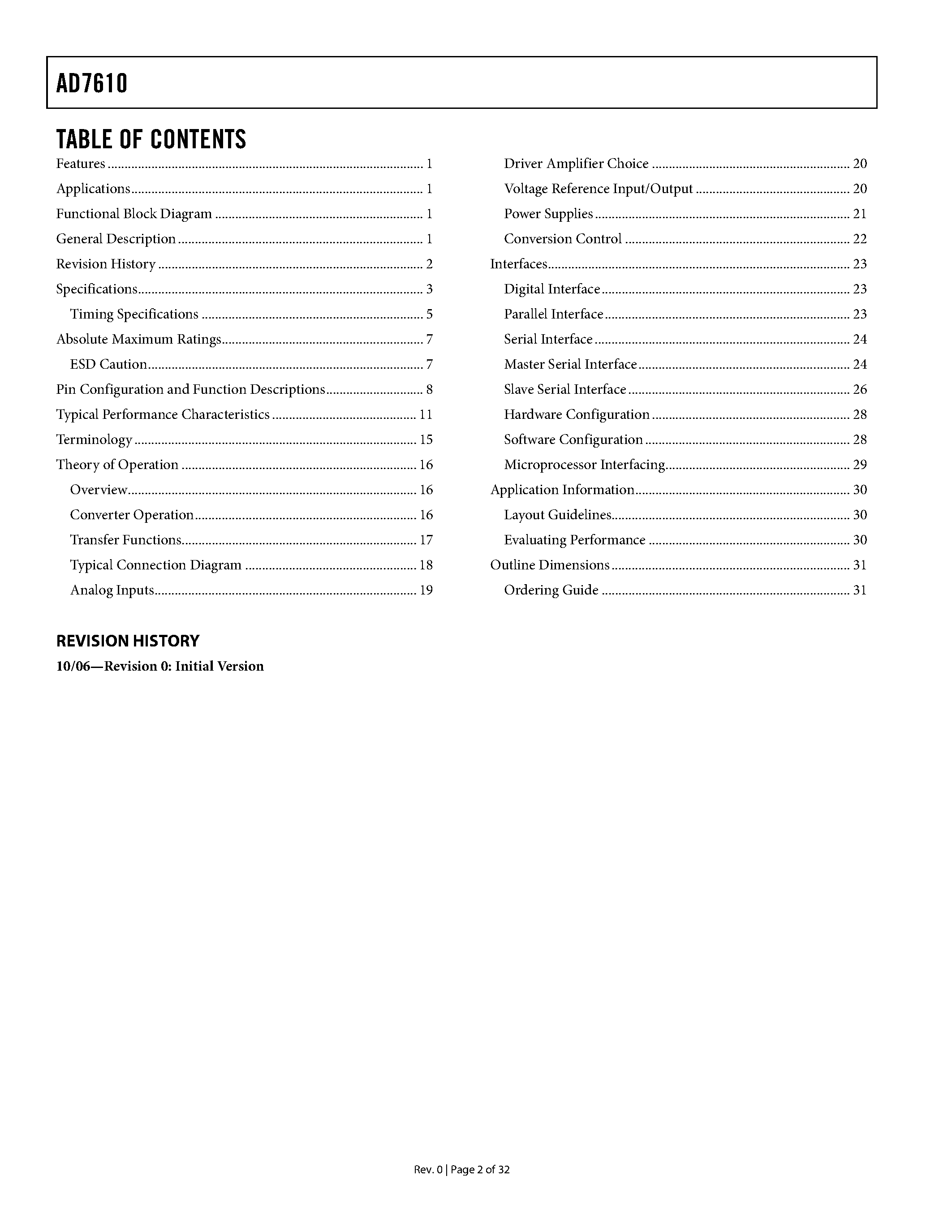 Datasheet AD7610 - Unipolar/Bipolar Programmable Input PulSAR ADC page 2