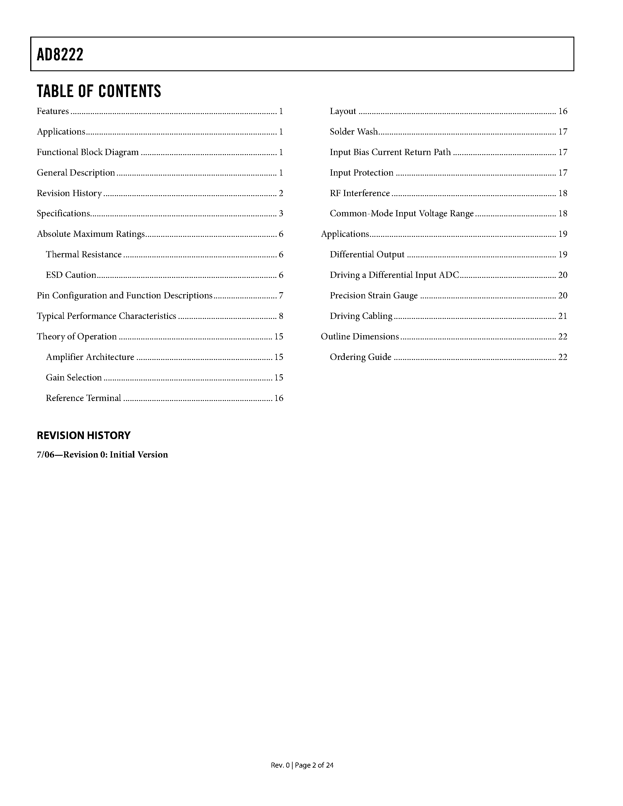 Datasheet AD8222 page 2 Datasheet AD8222 - Dual-Channel Instrumentation Amplifier page 2