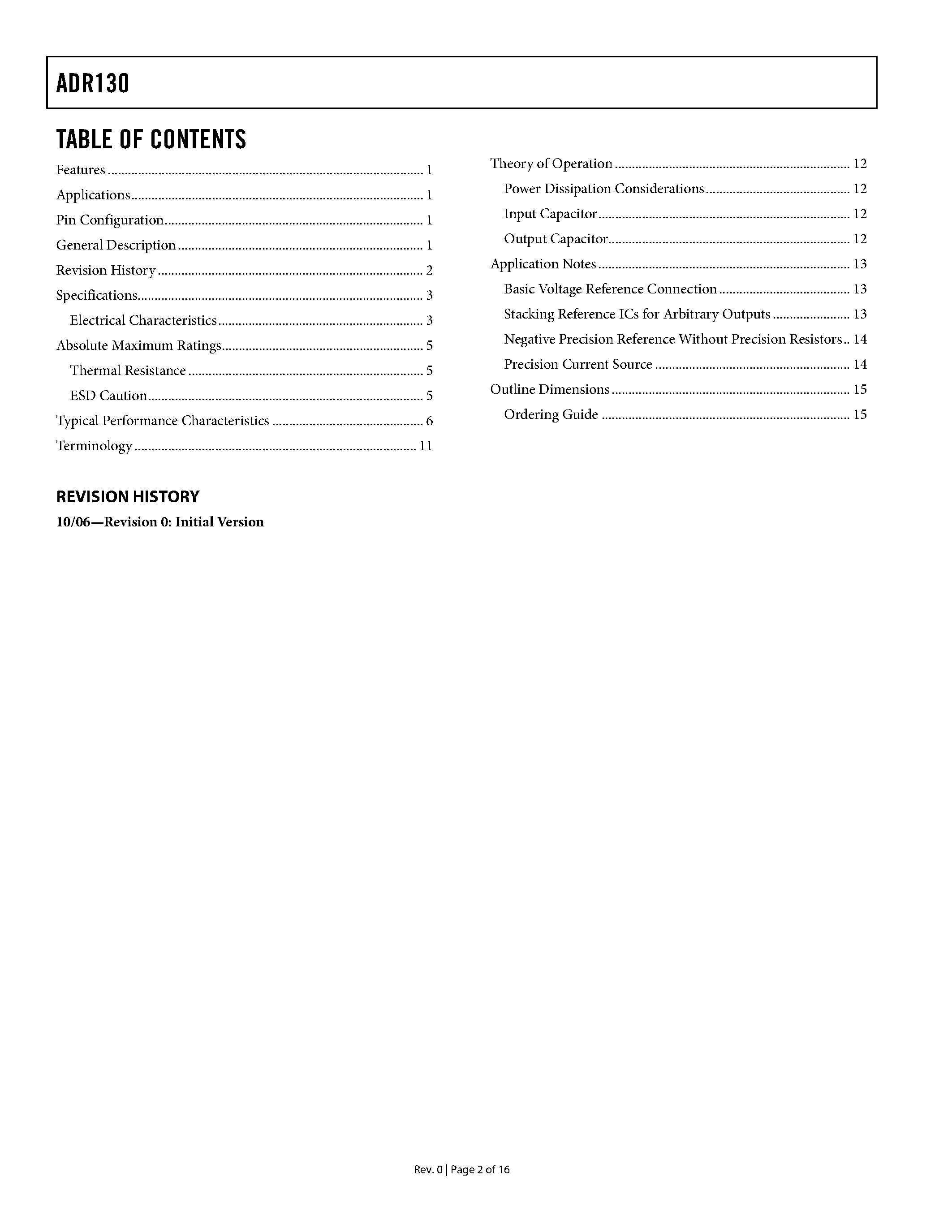 Даташит ADR130 - Precision Series Sub-Band Gap Voltage Reference страница 2