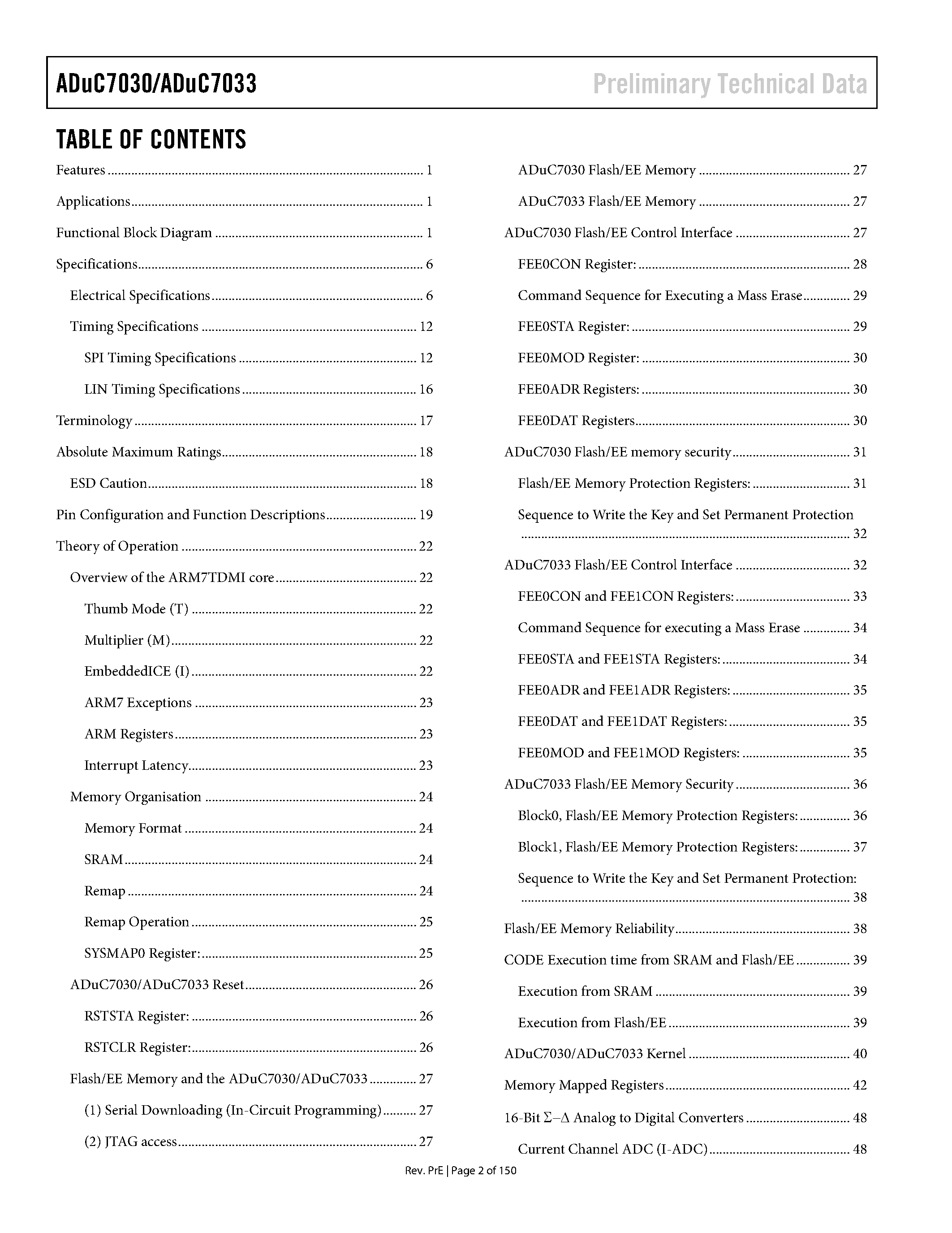 Datasheet ADUC7030 page 2 Datasheet ADUC7030 - (ADUC7030 / ADUC7033) Integrated Precision Battery Sensor page 2