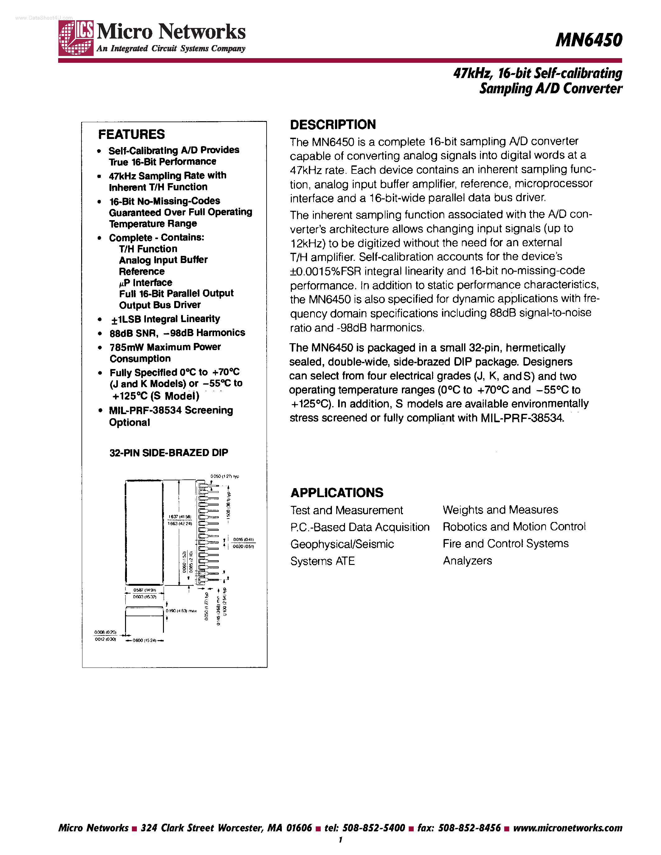 Даташит MN6450 - SELF-CALIBRATING SAMPLING A/D CONVERTER страница 1