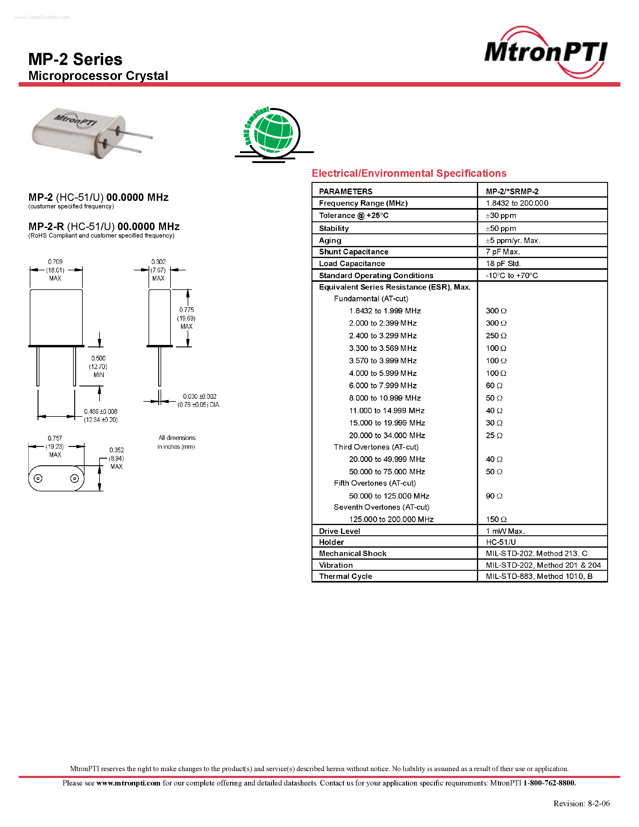 Datasheet MP-2 - Microprocessor Crystal page 1