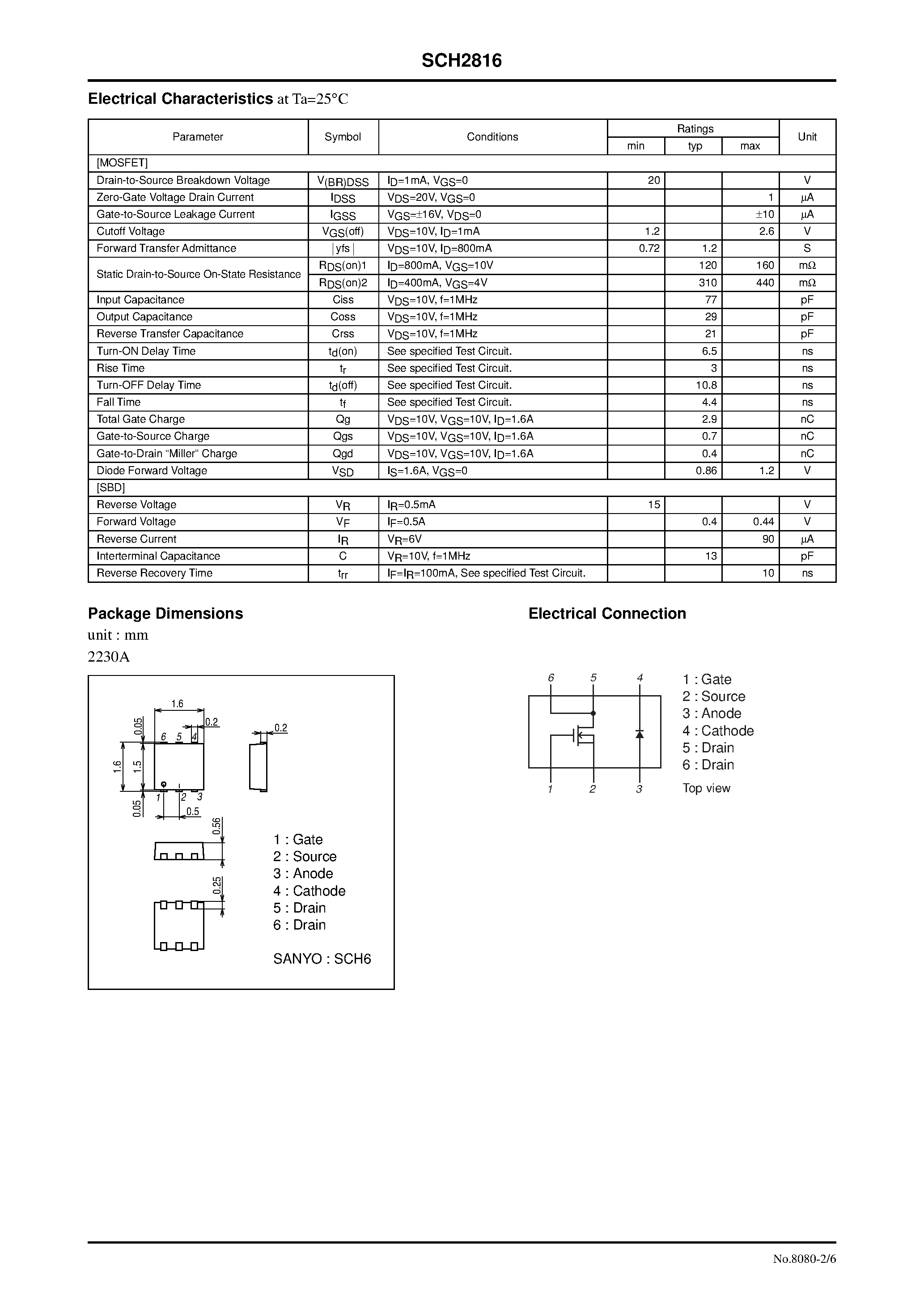 Datasheet SCH2816 page 2 Datasheet SCH2816 - General-Purpose Switching Device Applications page 2