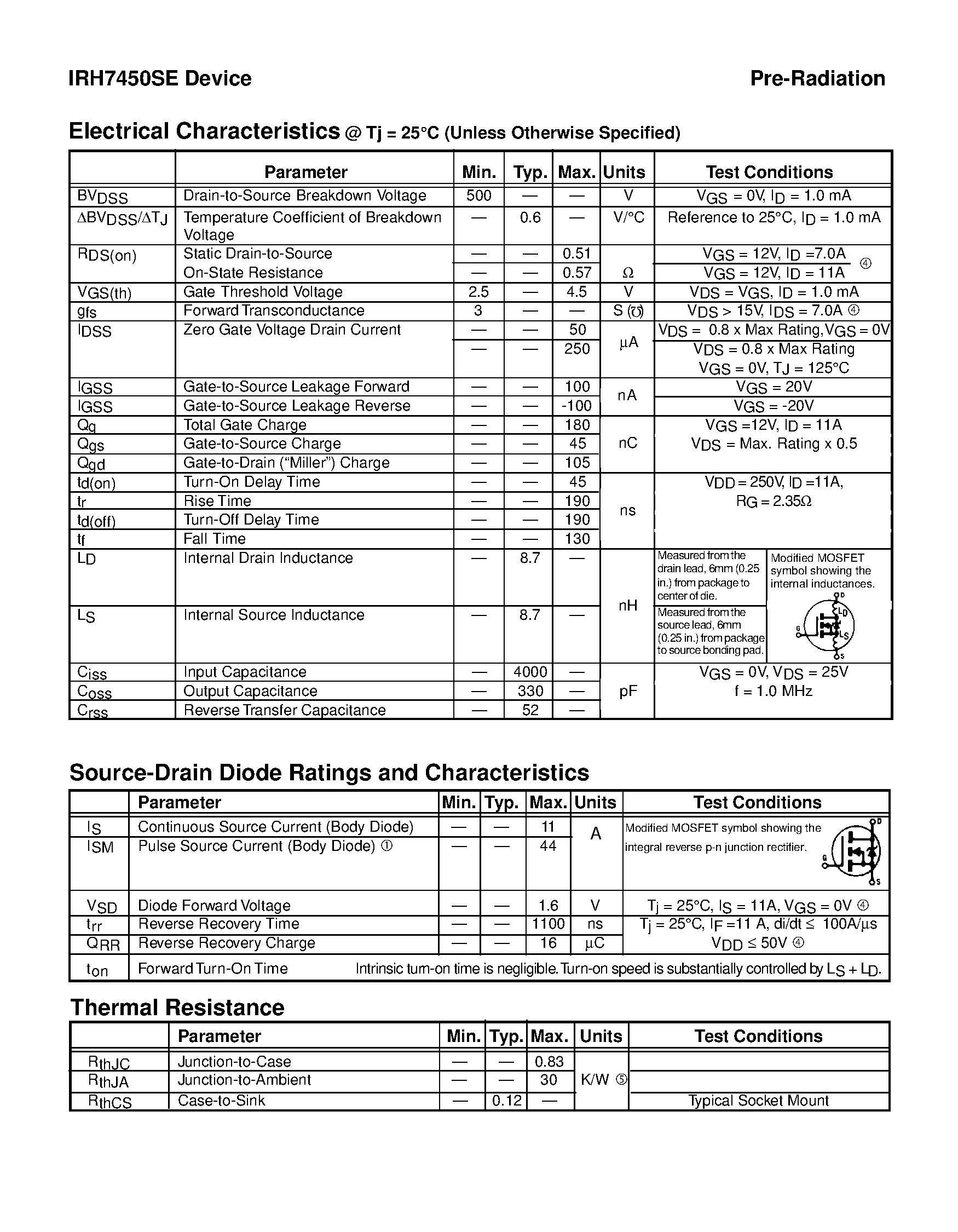 Datasheet IRH7450SE - TRANSISTOR N-CHANNEL page 2