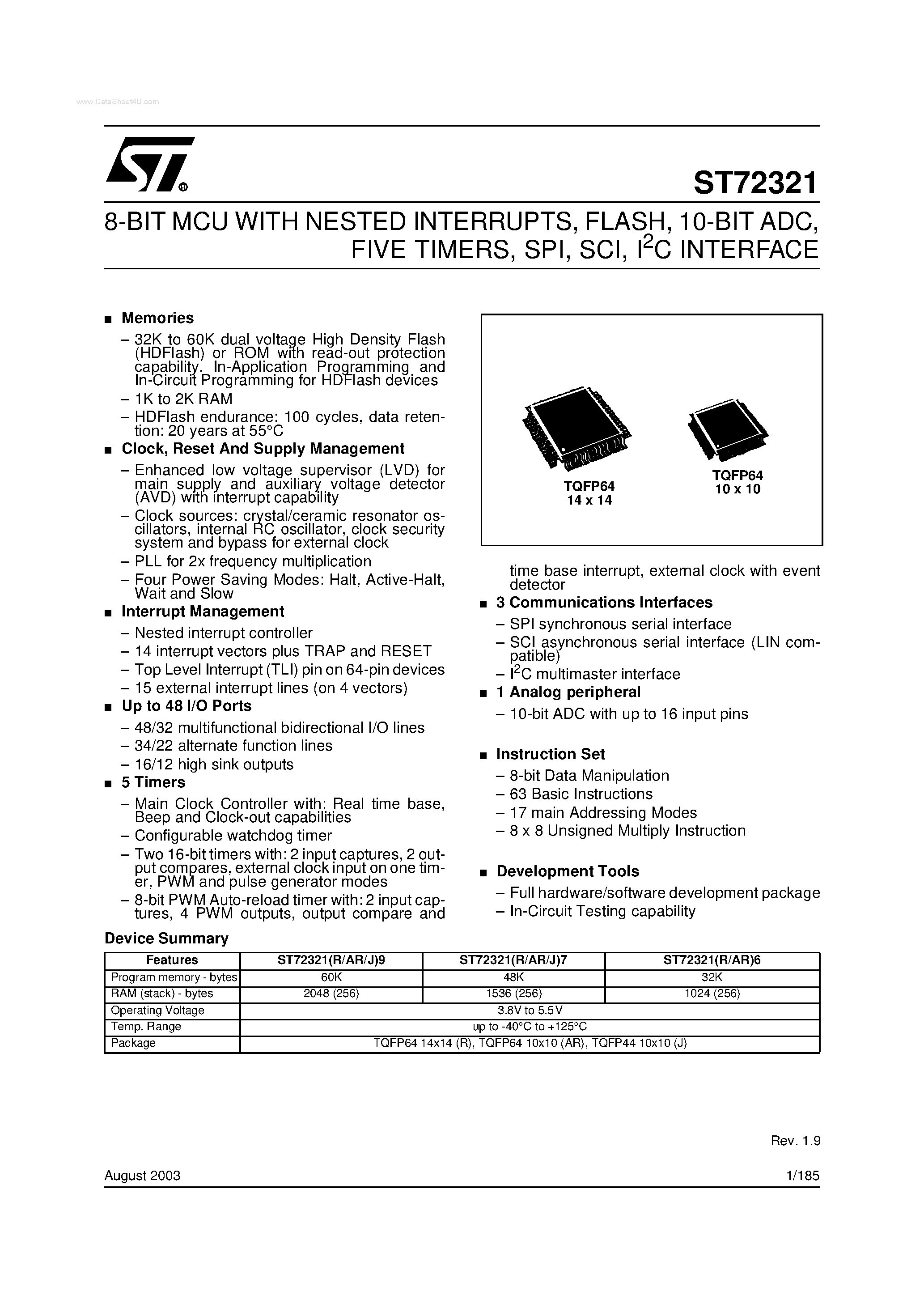 Datasheet ST72321 page 1 Datasheet ST72321 - 8-BIT MCU page 1