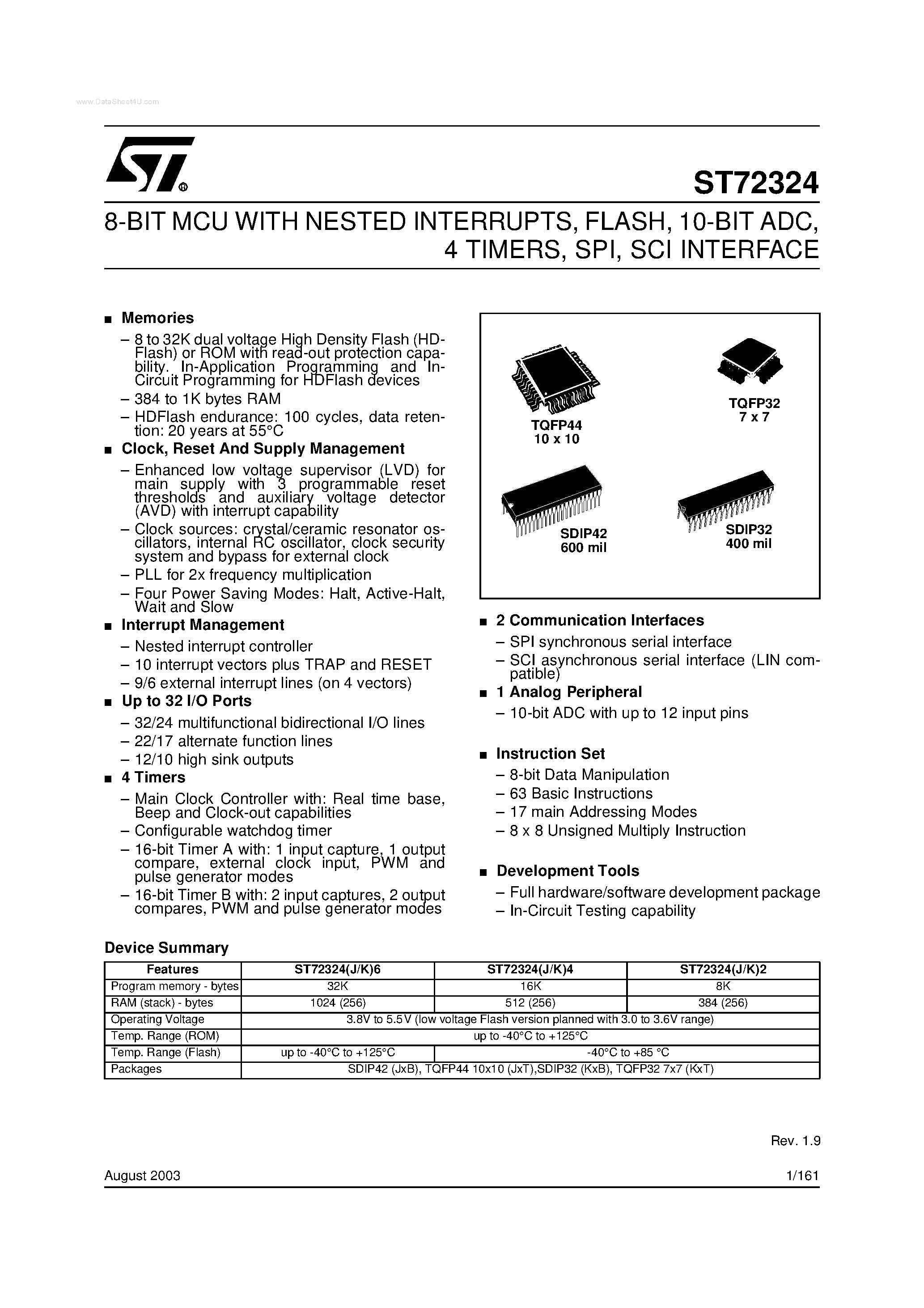 Datasheet ST72324 page 1 Datasheet ST72324 - 8-BIT MCU page 1