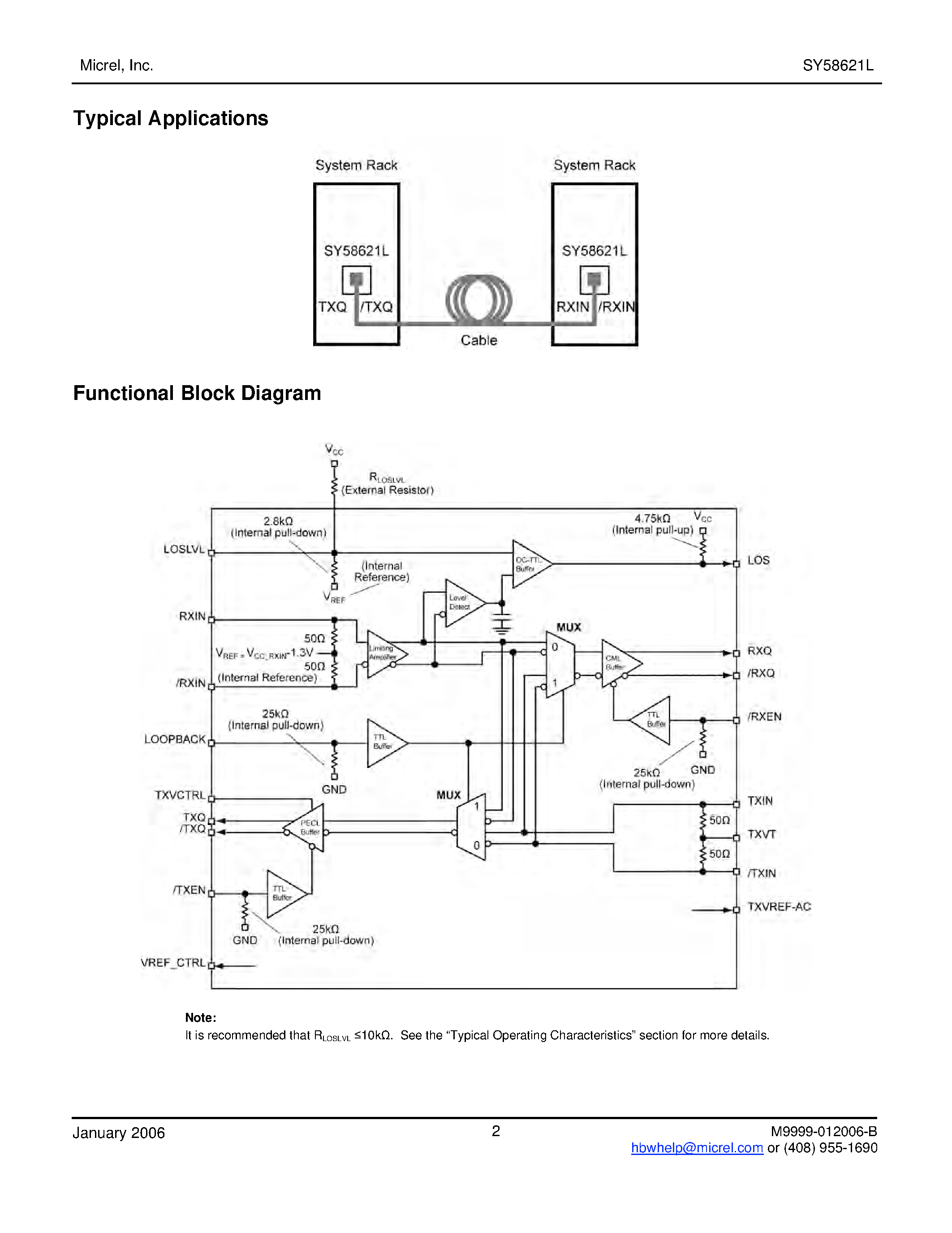Datasheet SY58621L - Precision 3.2Gbps CML/LVPECL Backplane Transceiver page 2
