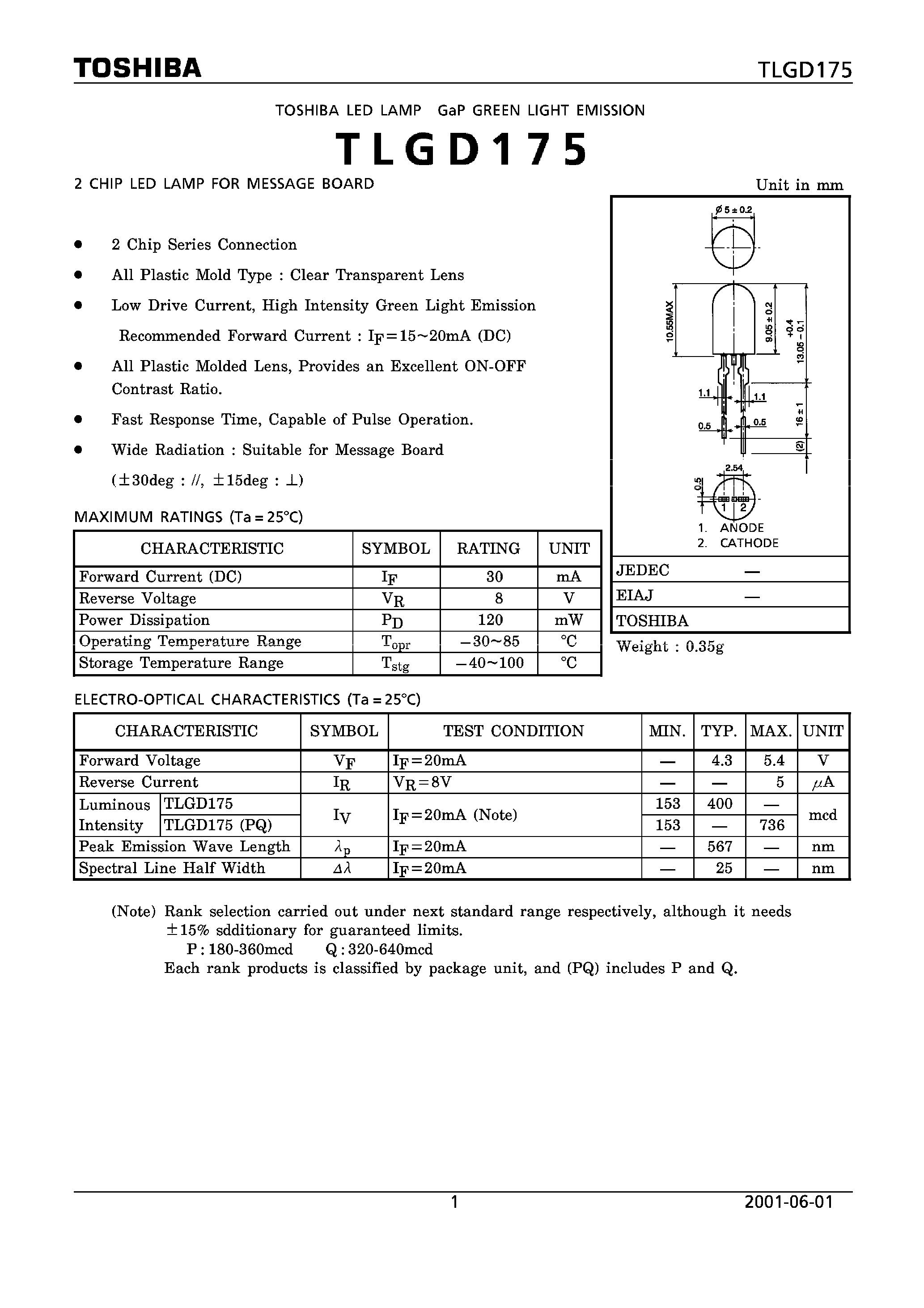 Datasheet TLGD175 - 2 CHIP LED LAMP page 1