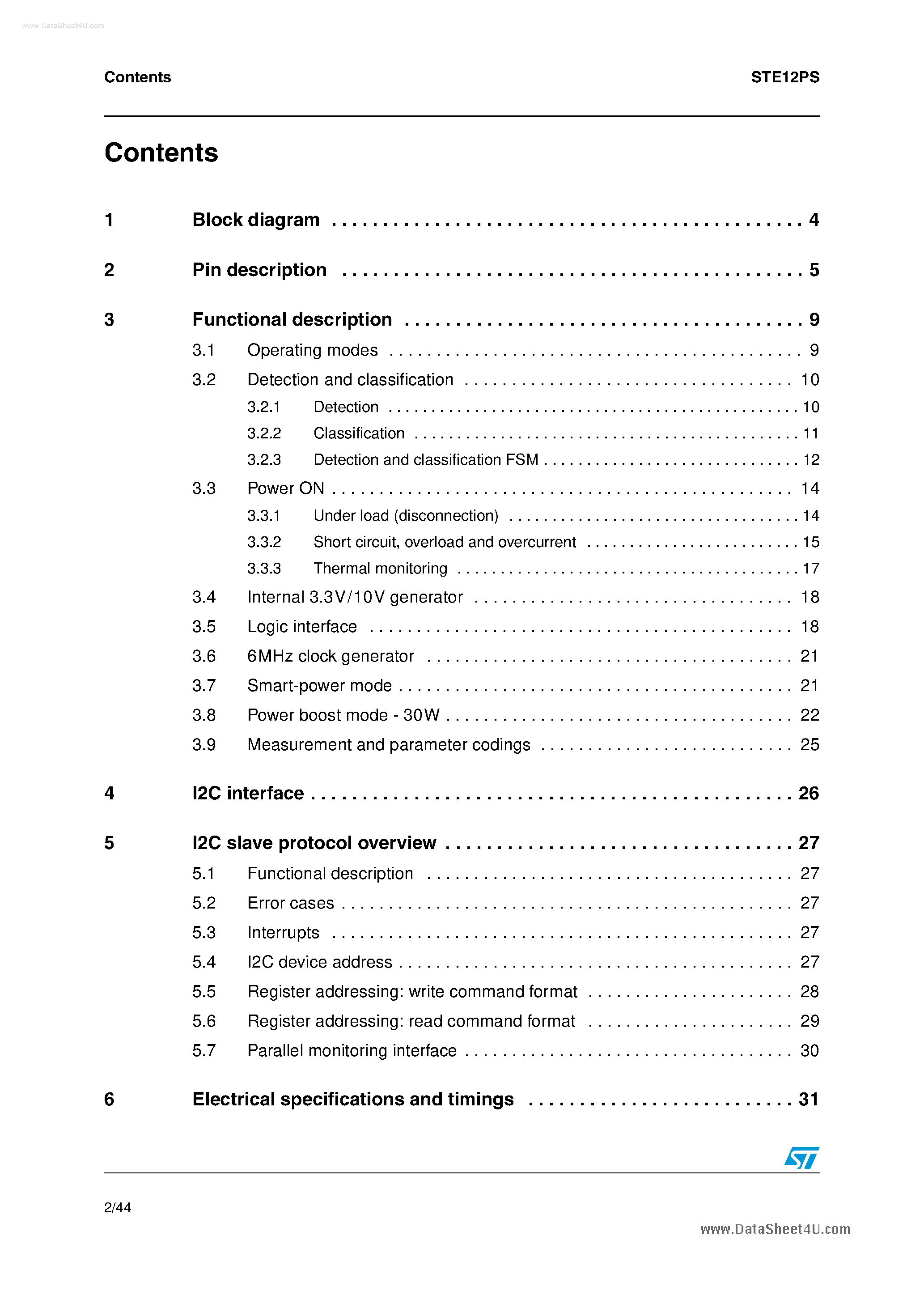 Datasheet STE12PS page 2 Datasheet STE12PS - 12-Channel Integrated PSE Line Manager page 2