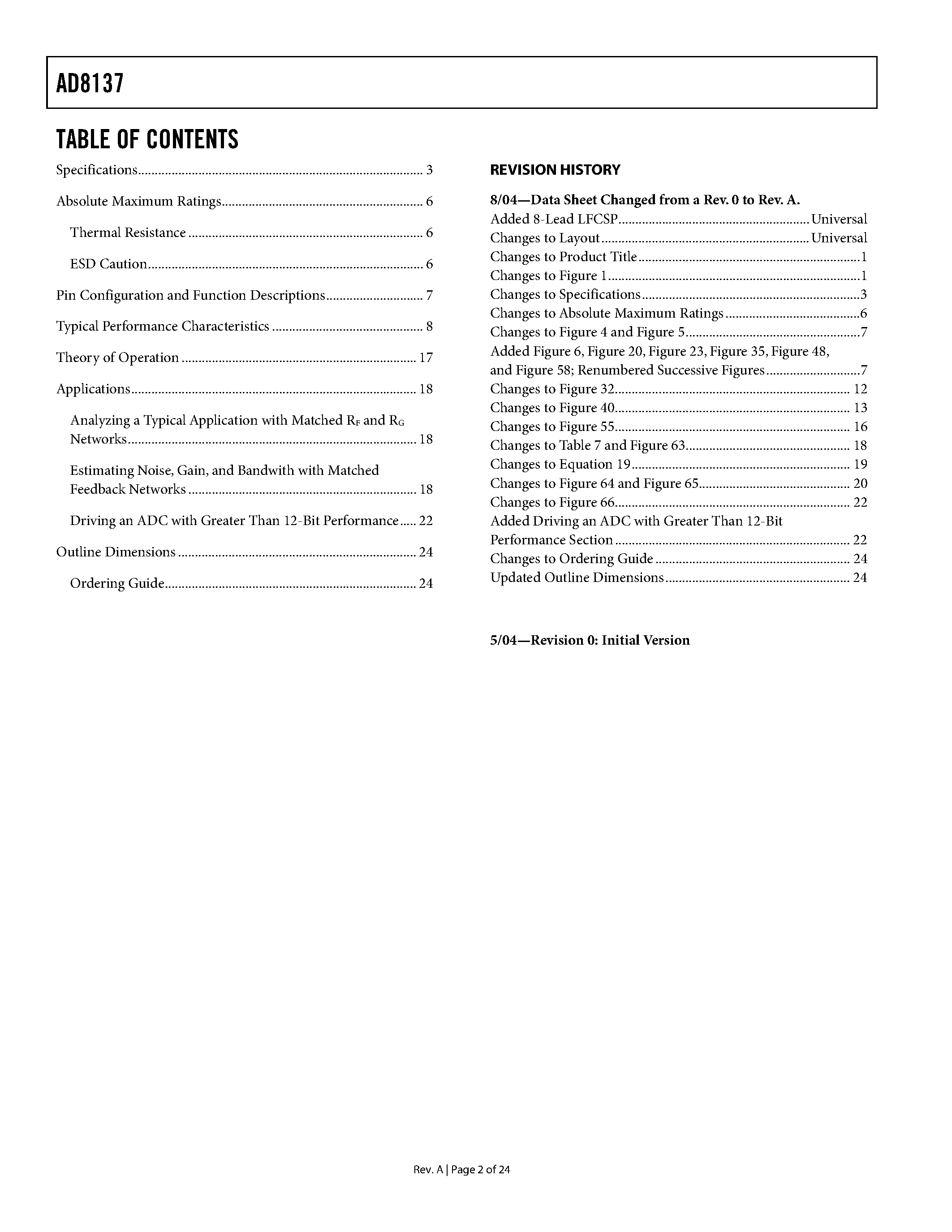 Datasheet AD8137 - Low Power 12-Bit Differential ADC Driver page 2